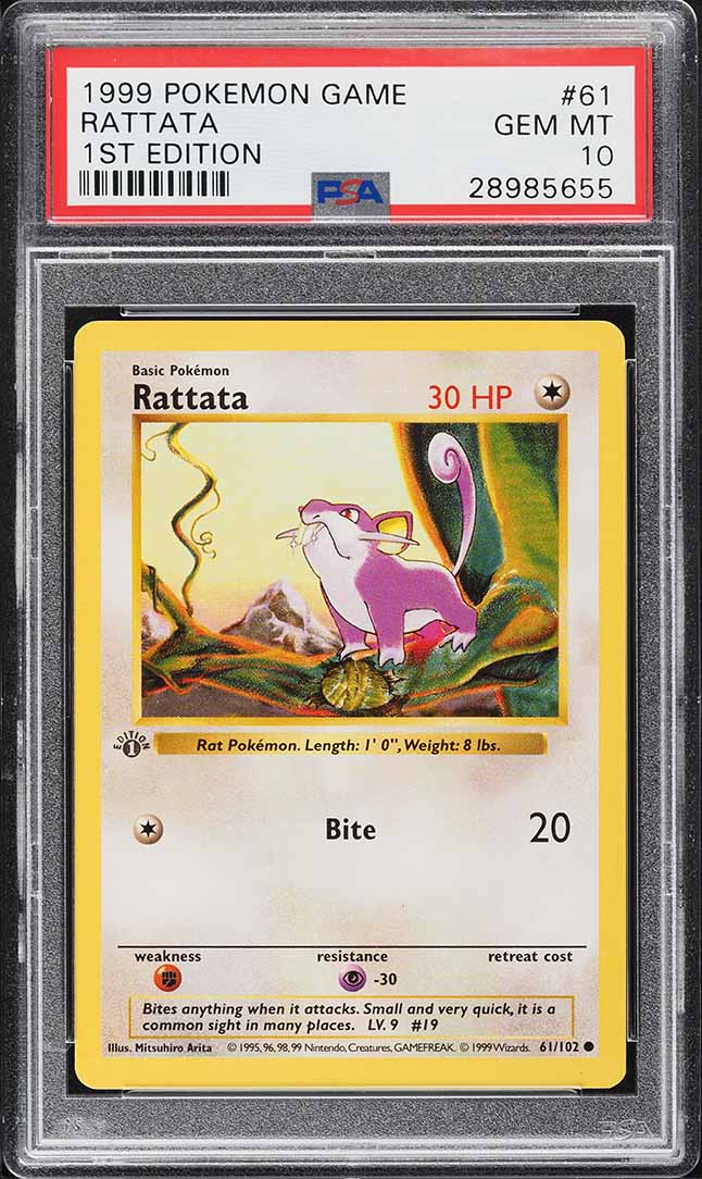1999 Pokemon Base Set Shadowless 1st Edition Rattata #61 PSA 10 GEM MINT