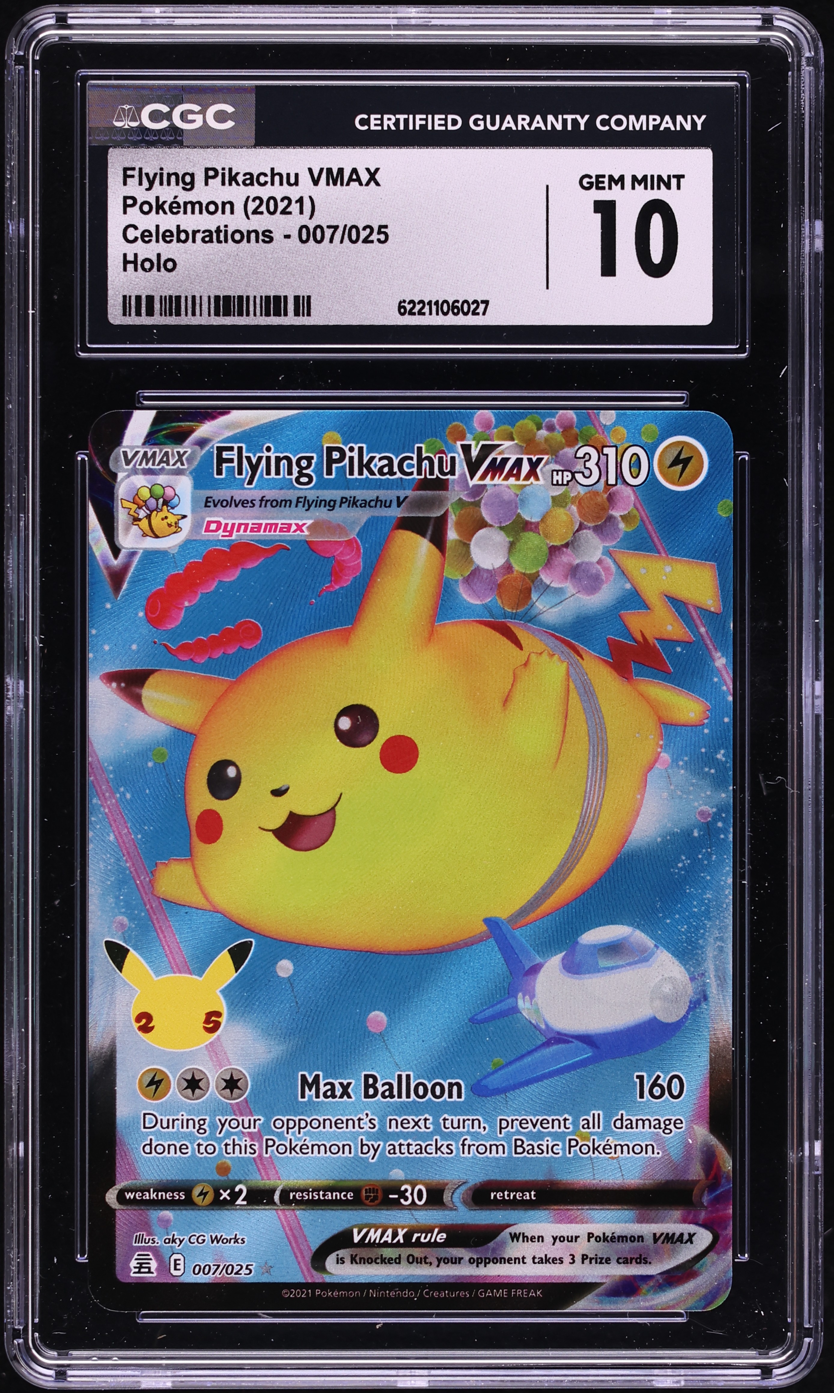 2021 Pokemon Sword & Shield Celebrations Full Art Flying Pikachu VMAX #7 CGC 10 GEM MINT