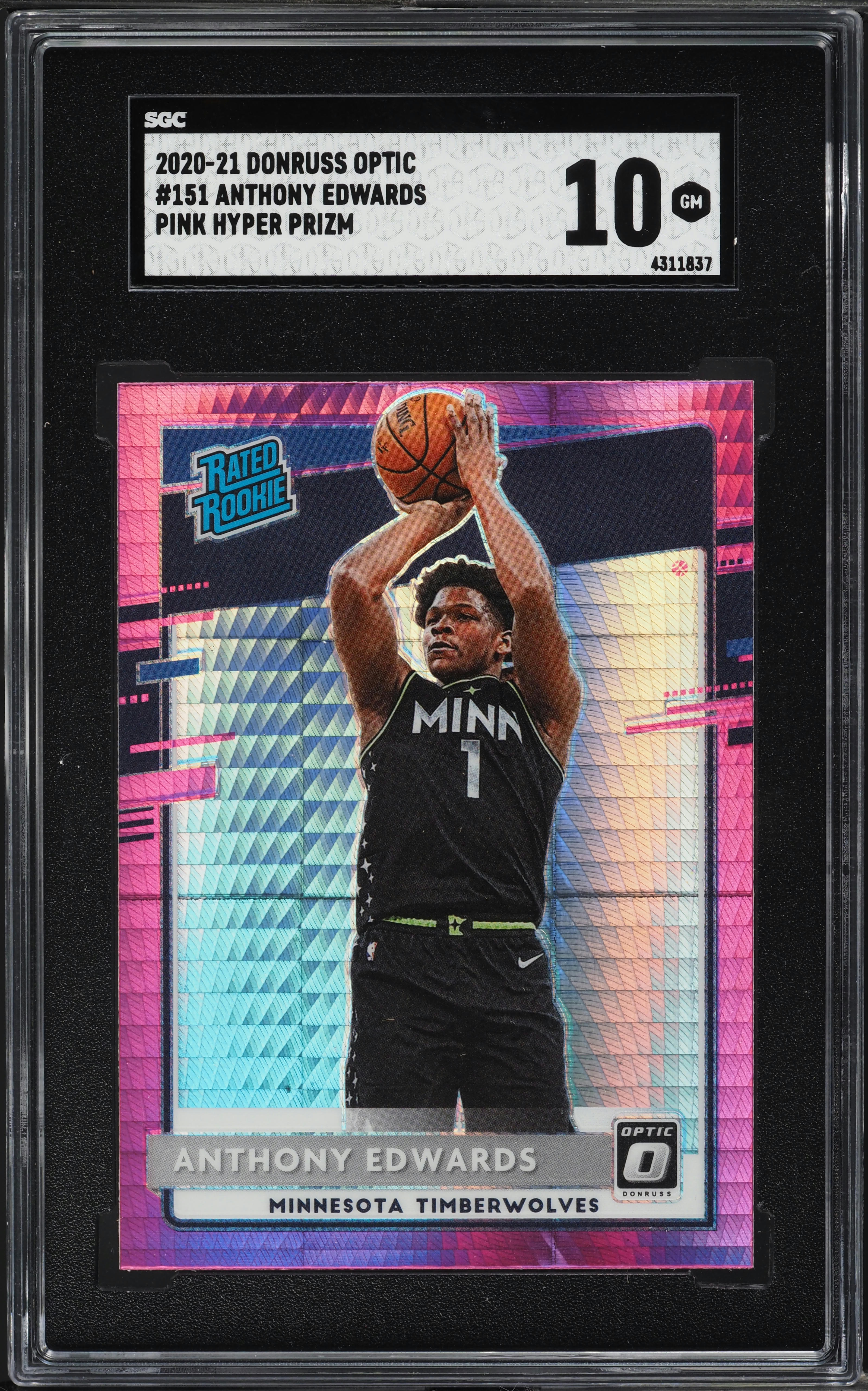 2020 Donruss Optic Pink Hyper Prizm Anthony Edwards ROOKIE #151 SGC 10 GEM MINT