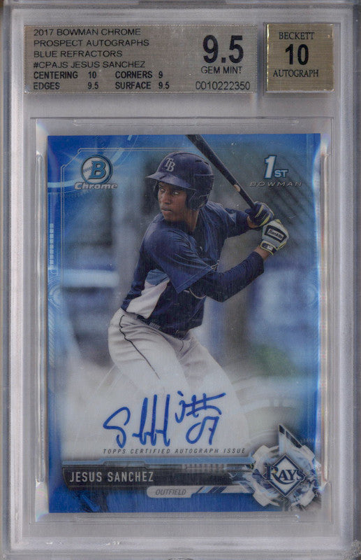 2017 Bowman Chrome Blue Refractors #CPAJS Jesus Sanchez RC Auto /150 BGS 9.5