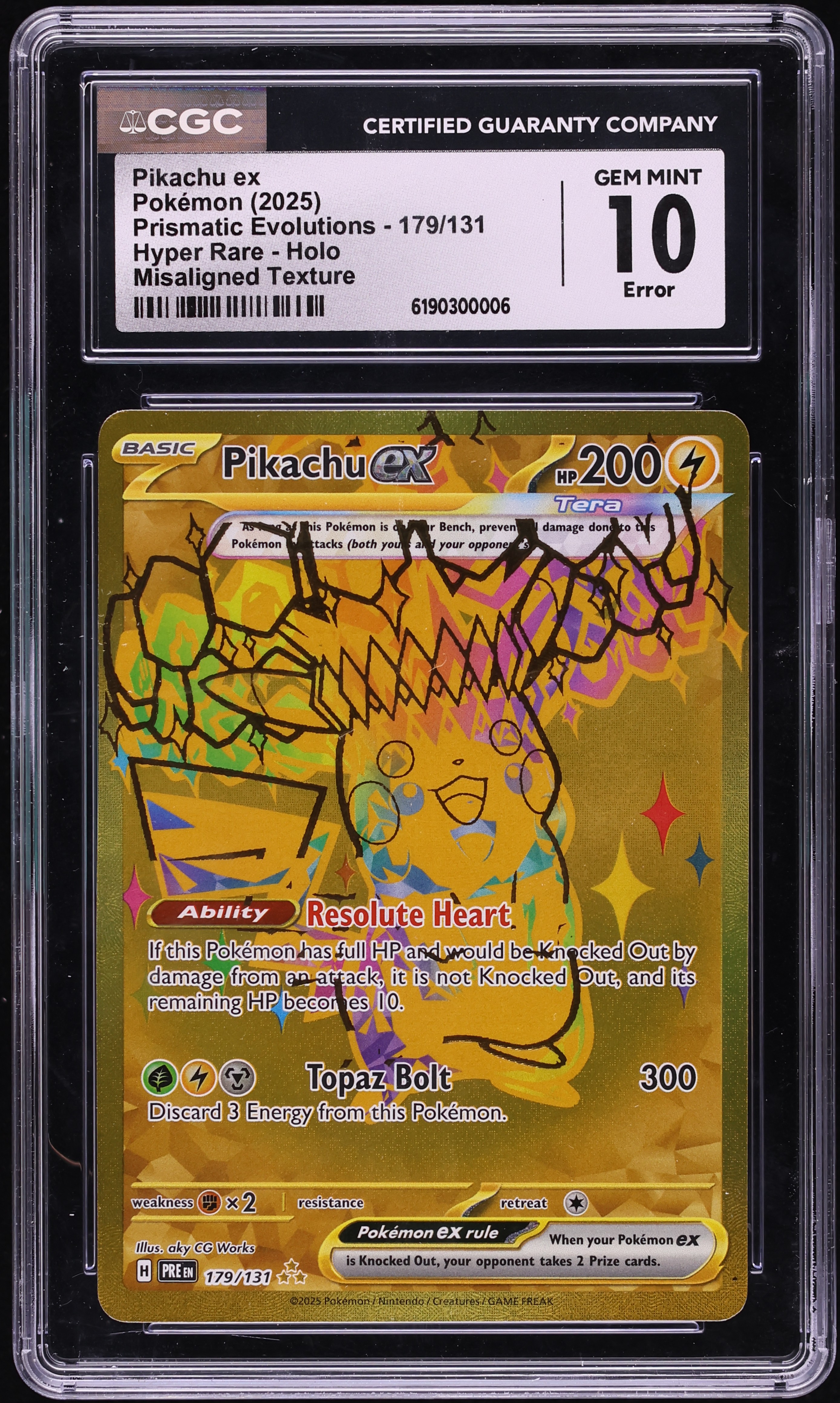 2025 Pokemon Scarlet & Violet Prismatic Evolutions Gold Rare Pikachu Ex #179 CGC 10 GEM MINT