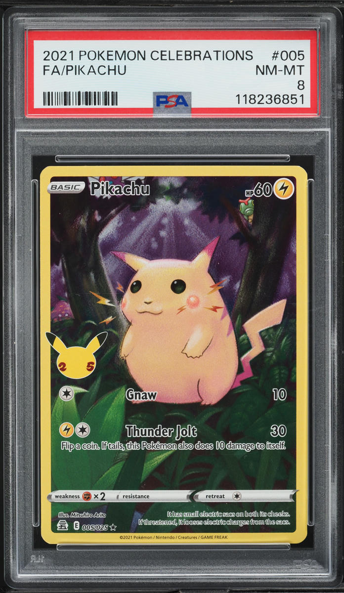 2021 Pokemon Sword & Shield Celebrations Full Art Pikachu #5 PSA 8 NM-MT