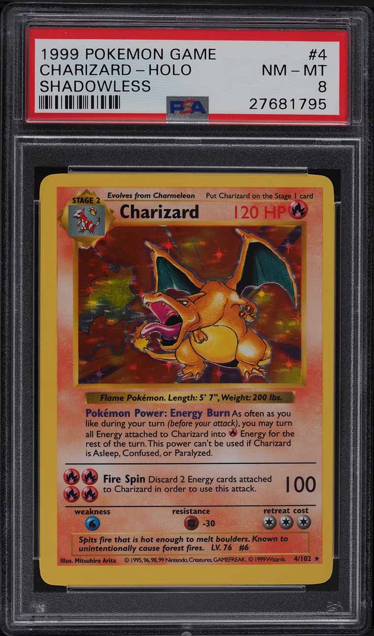 1999 Pokemon Base Set Shadowless Holo Charizard #4 PSA 8 NM-MT