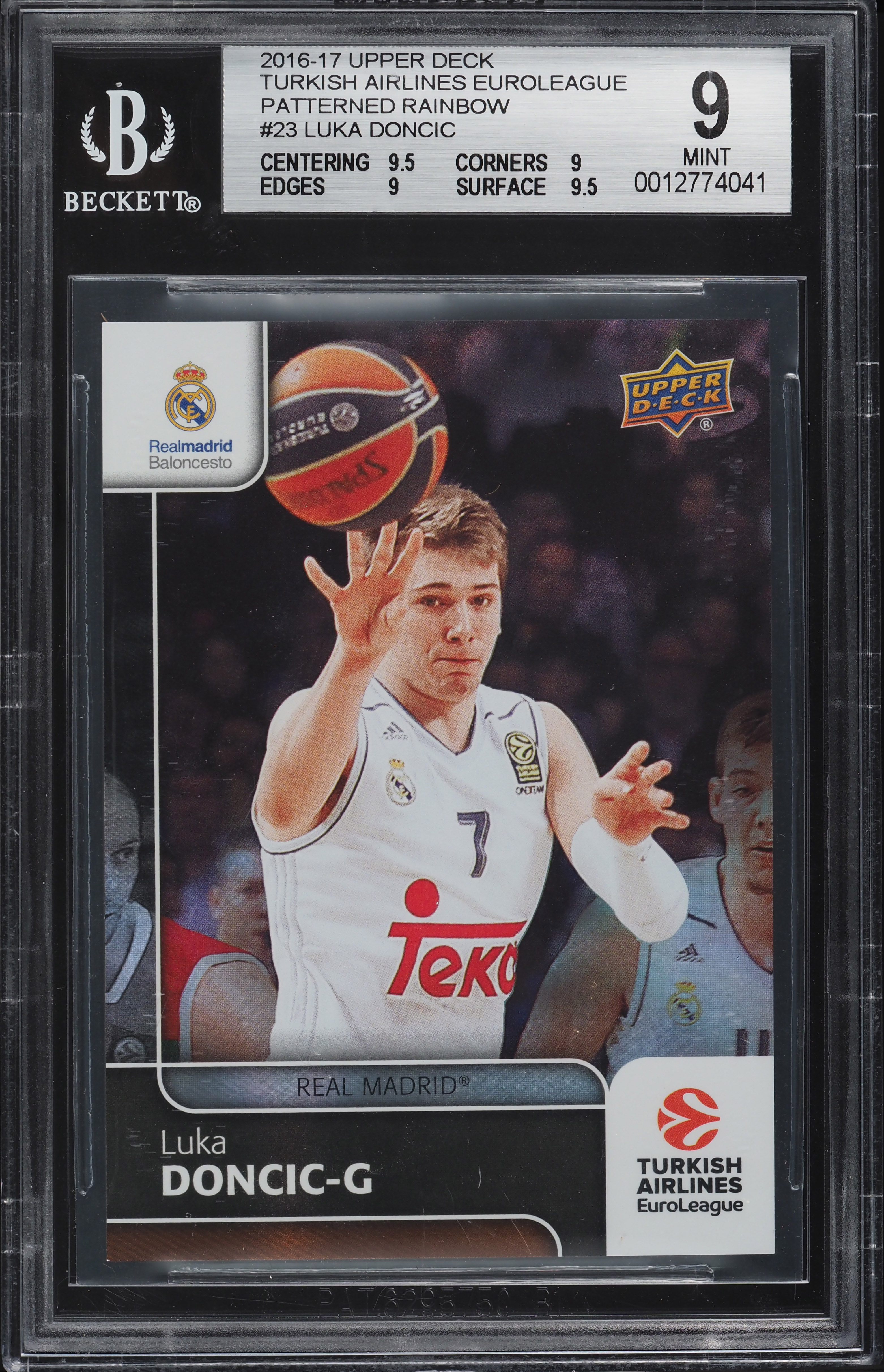 2016 Upper Deck Euroleague Patterned Rainbow Luka Doncic ROOKIE #23 BGS 9 MINT