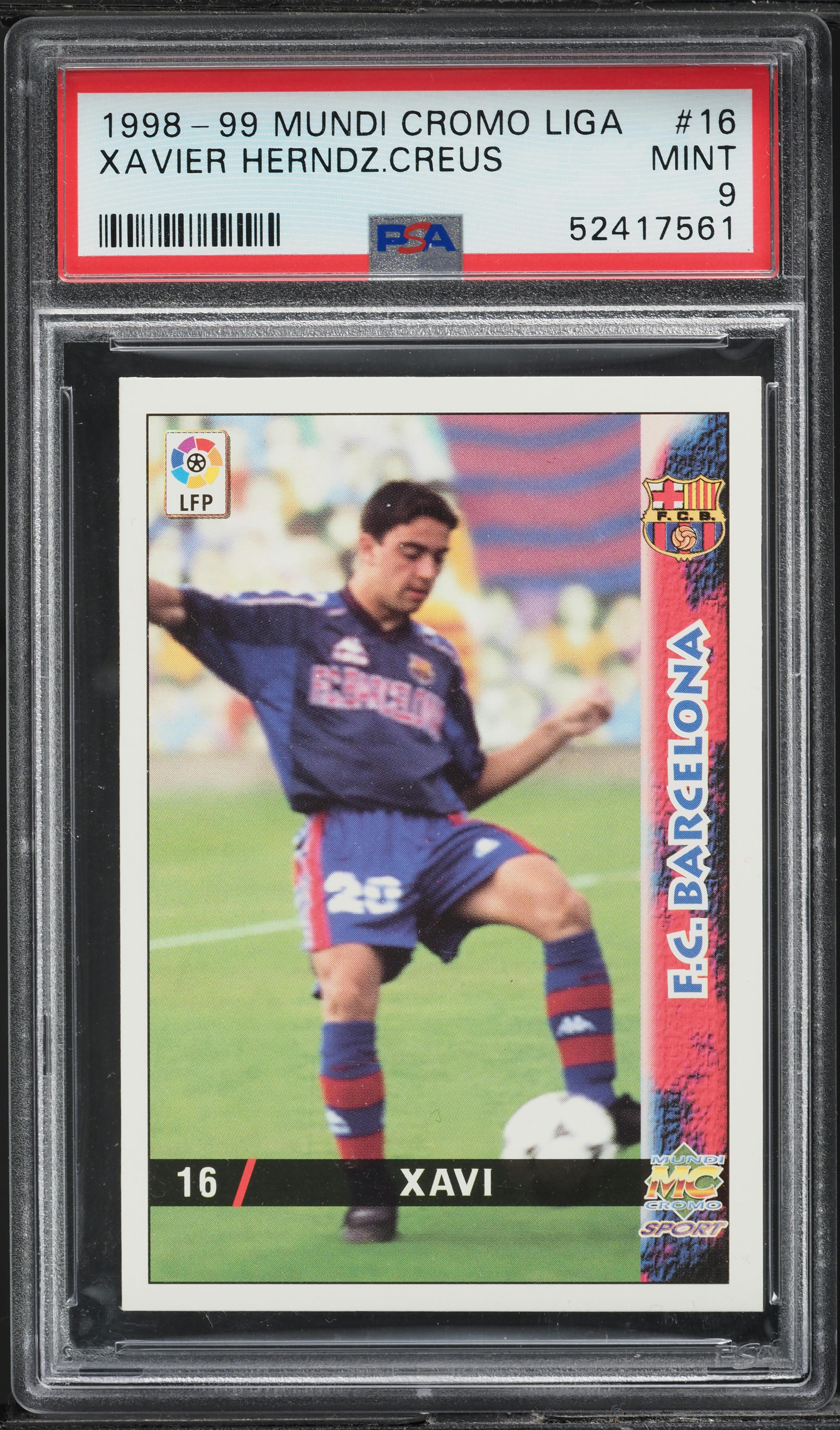 1998 Mundi Cromo Liga Soccer Xavi ROOKIE #16 PSA 9 MINT