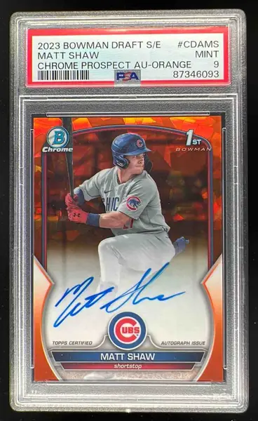 2023 Bowman Draft Sapphire Chrome Orange #CDA-MS Matt Shaw RC Auto /25 PSA 9
