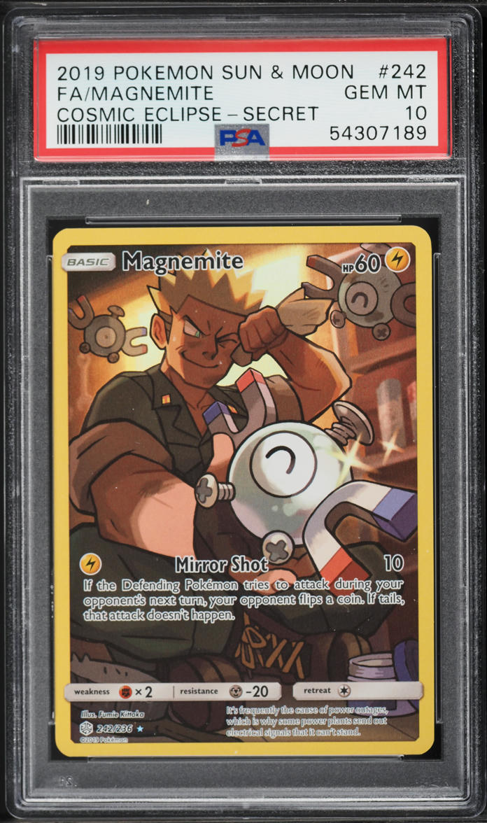 2019 Pokemon Sun & Moon Cosmic Eclipse Full Art Magnemite #242 PSA 10 GEM MINT