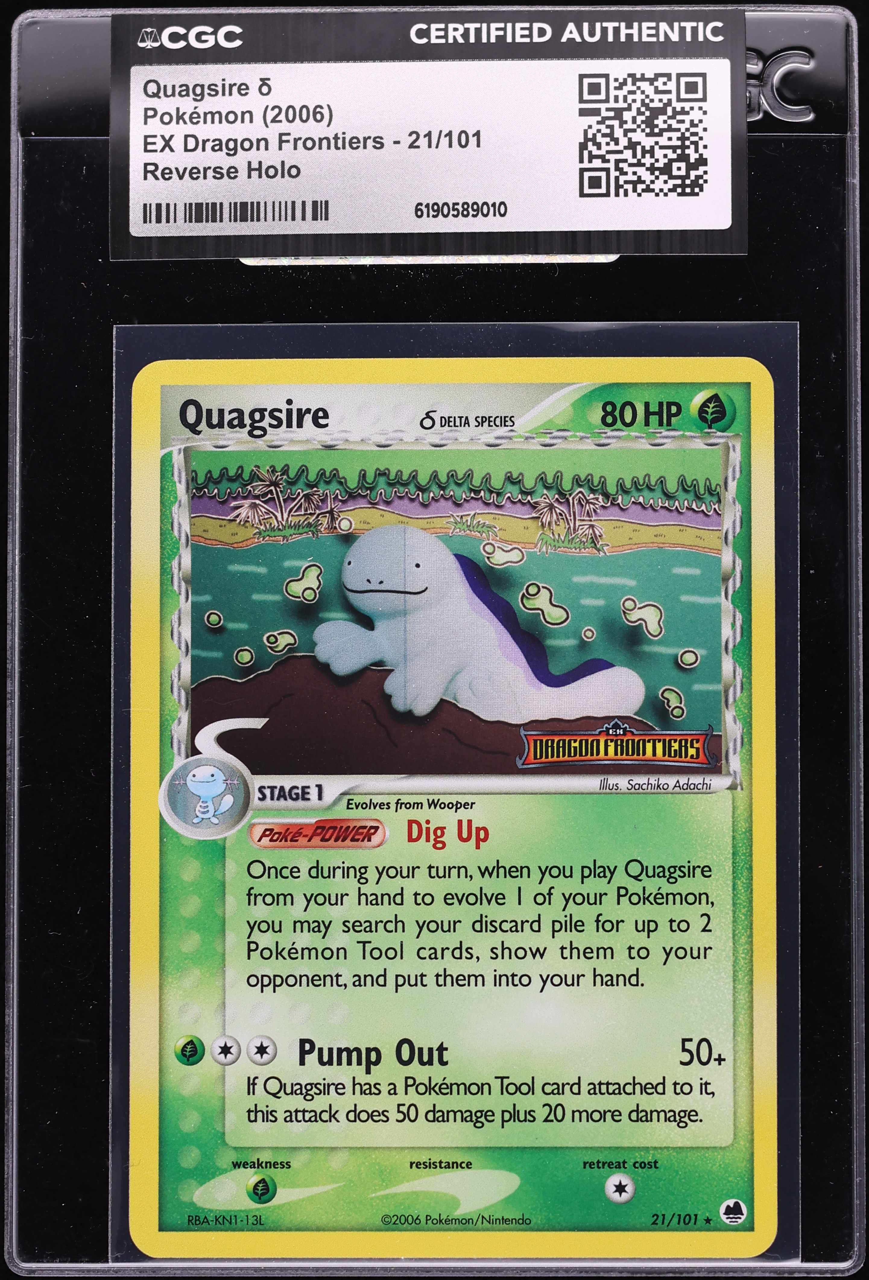 2006 Pokemon EX Dragon Frontiers Reverse Holo Quagsire #21 CGC AUTH