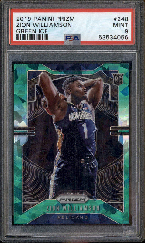 2019 Panini Prizm Green Ice #248 Zion Williamson RC Rookie PSA 9