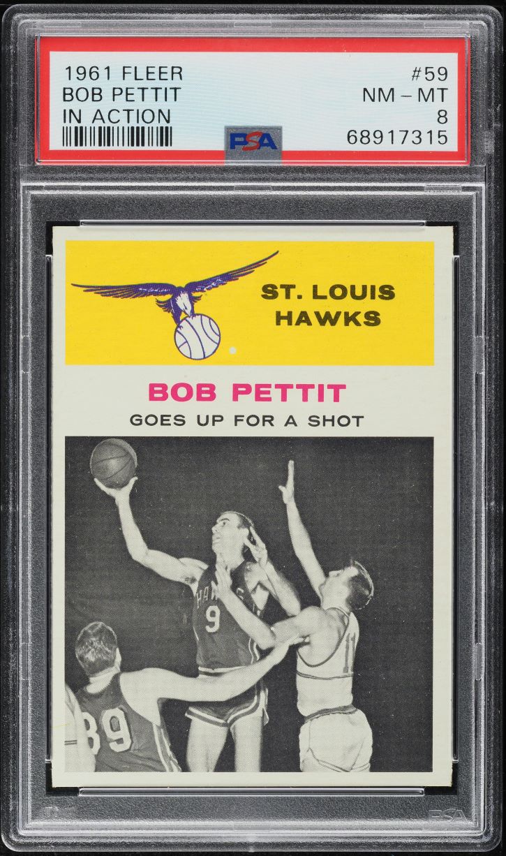 1961 Fleer Basketball Bob Pettit IN ACTION #59 PSA 8 NM-MT