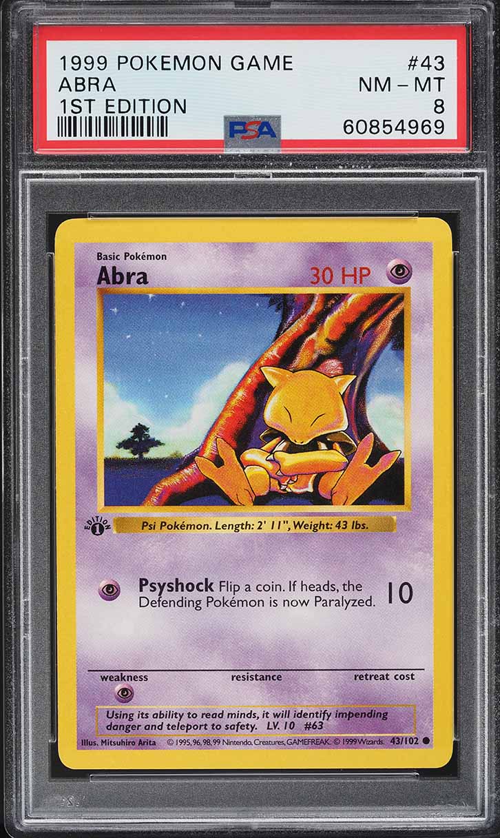 1999 Pokemon Base Set Shadowless 1st Edition Abra #43 PSA 8 NM-MT