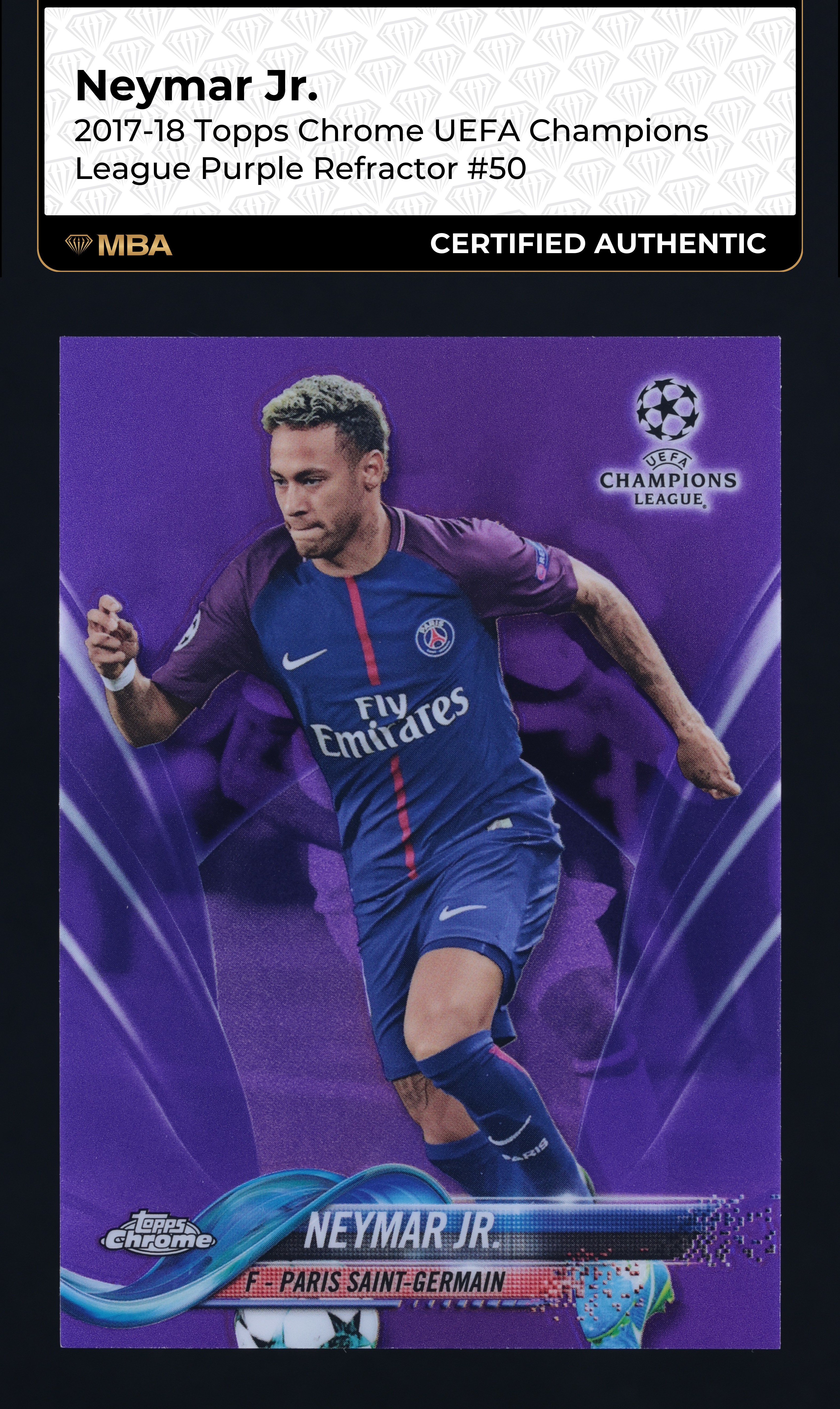 2017 Topps Chrome UEFA Champions Purple Refractor Neymar Jr. /250 #50 MBA AUTH