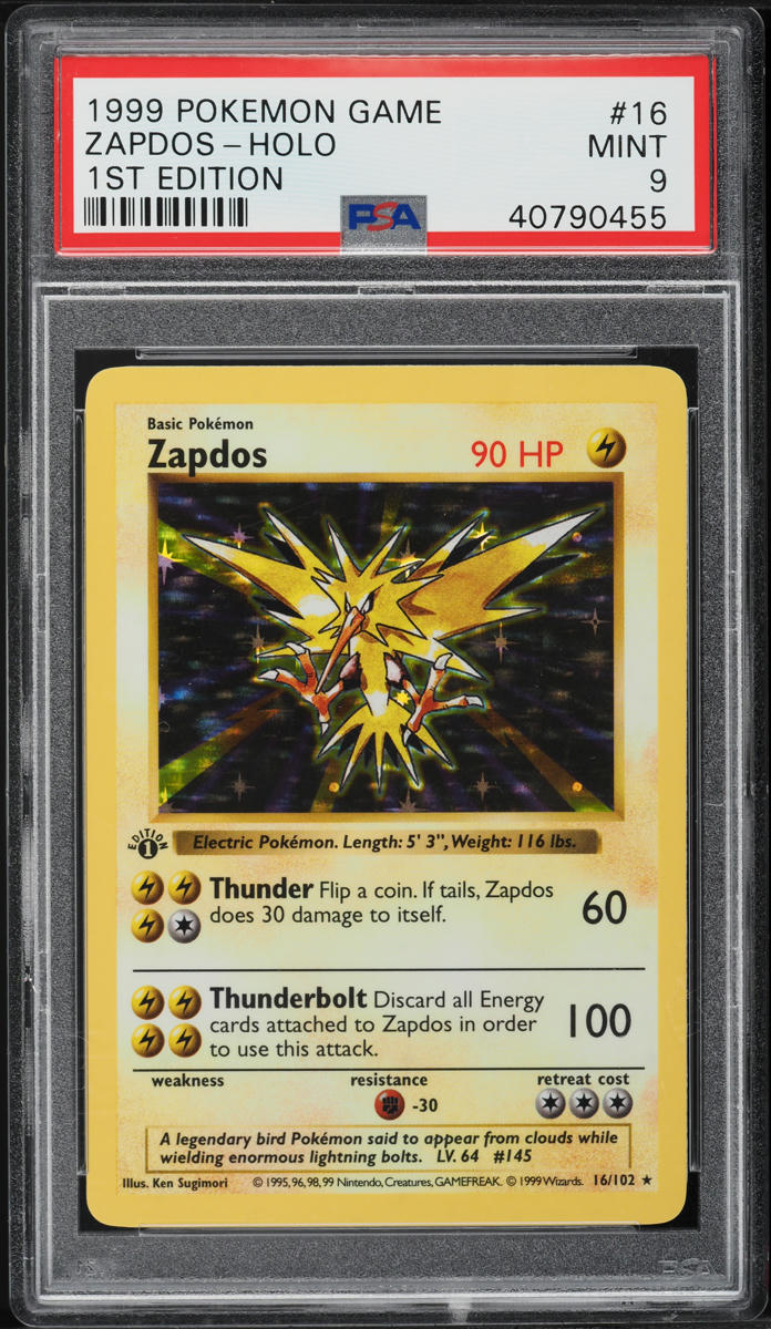 1999 Pokemon Base Set 1st Edition Holo Zapdos #16 PSA 9 MINT