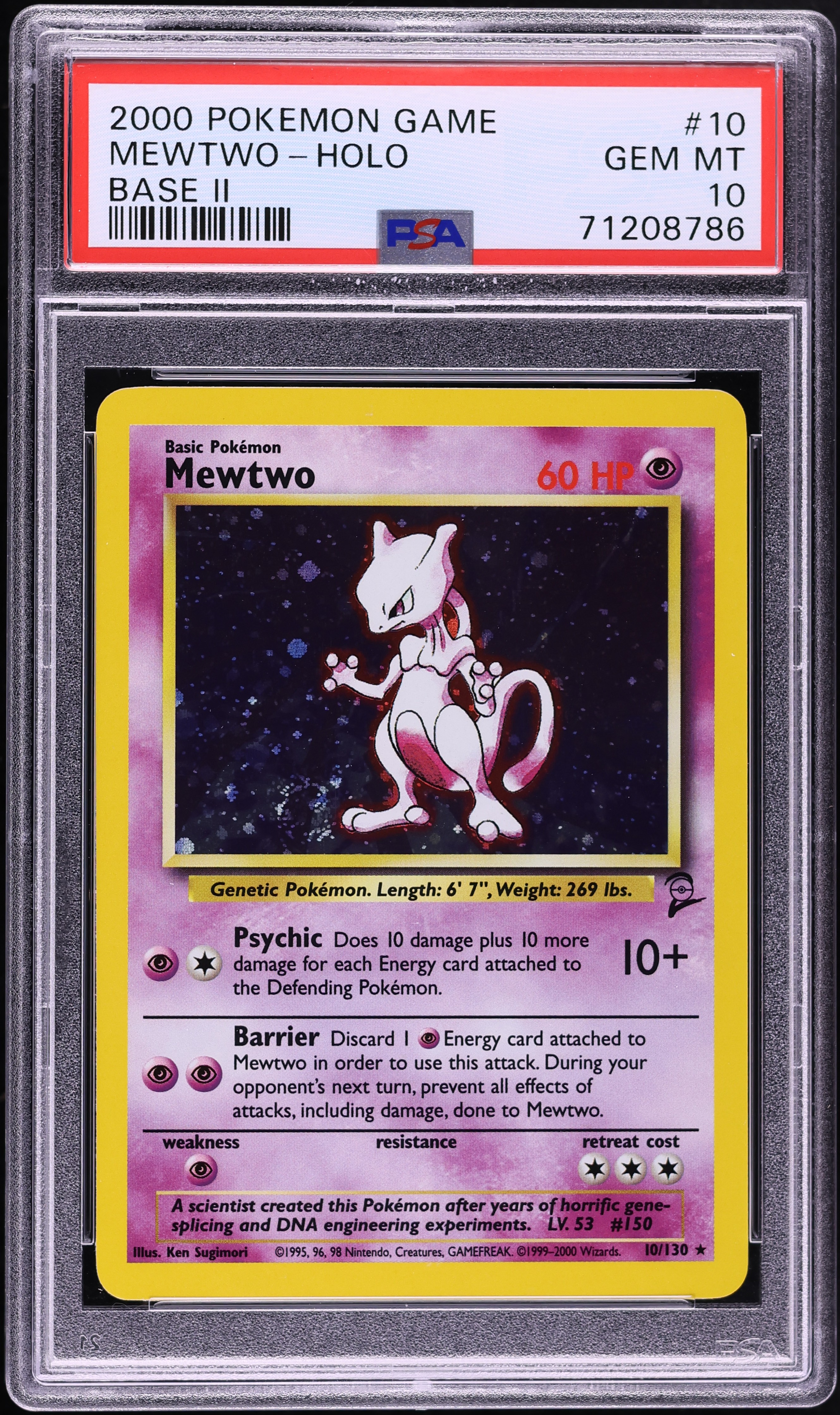 2000 Pokemon Base Set 2 Holo Mewtwo #10 PSA 10 GEM MINT
