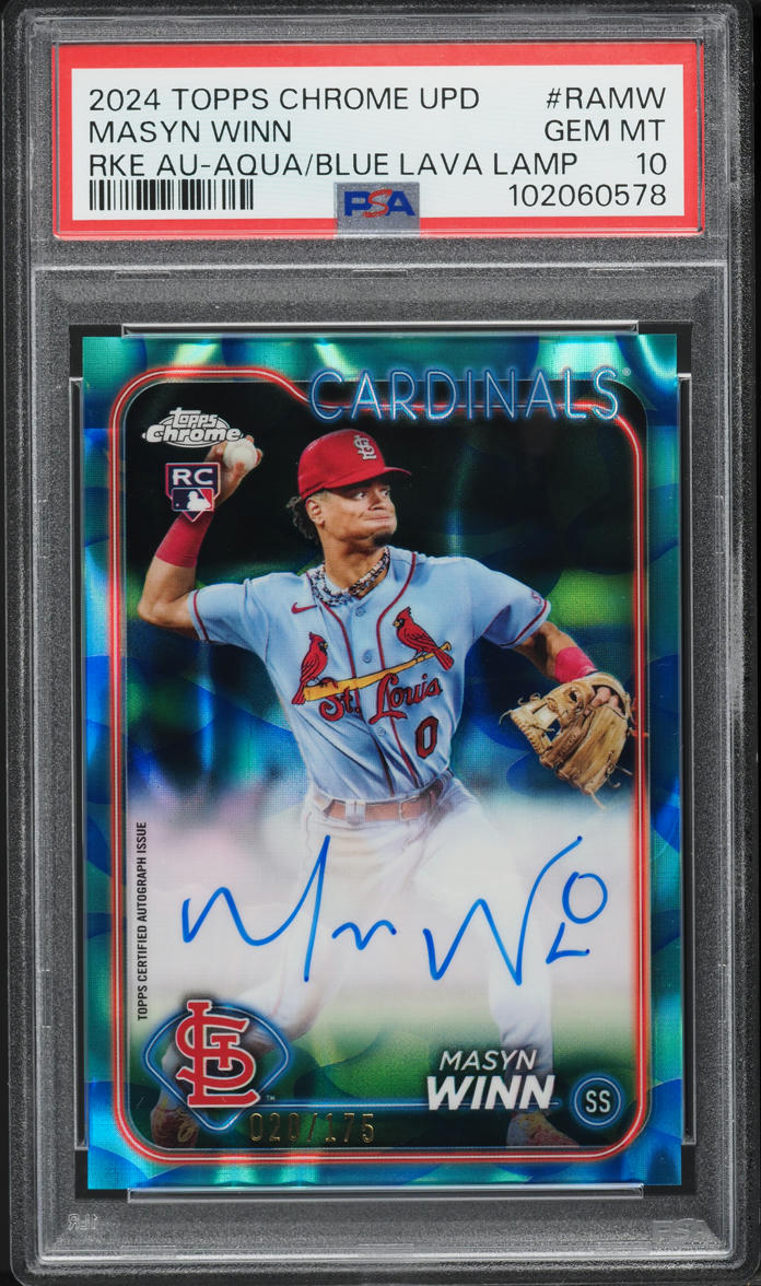 2024 Topps Chrome Update Aqua Blue Lava Lamp Masyn Winn RC AUTO /175 PSA 10 GEM