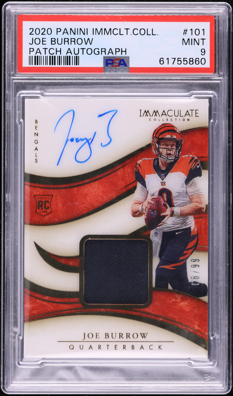 2020  Immaculate Collection Joe Burrow ROOKIE PATCH AUTO /99 #101 PSA 9 MINT