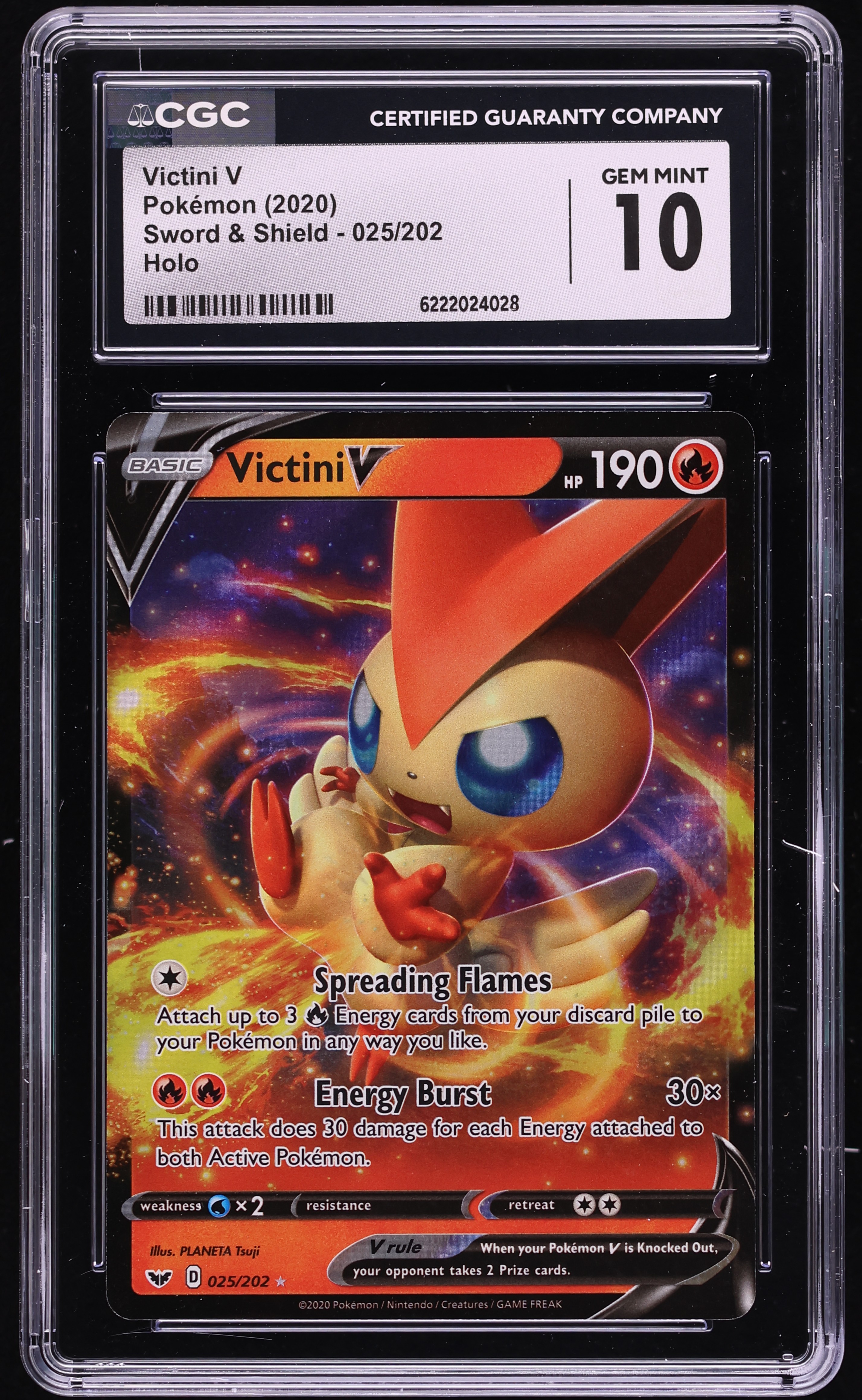 2020 Pokemon Sword & Shield Holo Victini V #25 CGC 10 GEM MINT