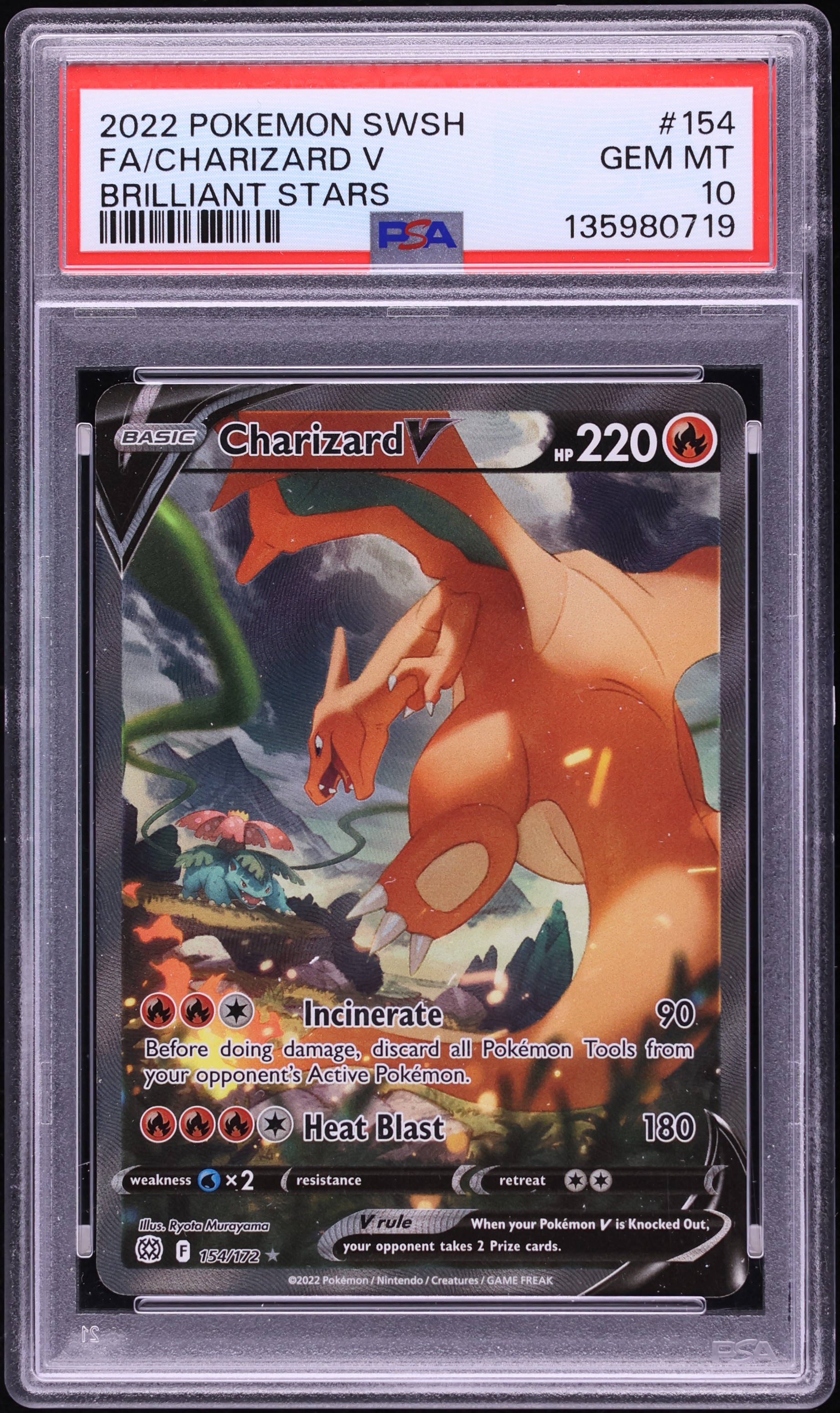 2022 Pokemon Sword & Shield Brilliant Stars Full Art Charizard V #154 PSA 10 GEM MINT