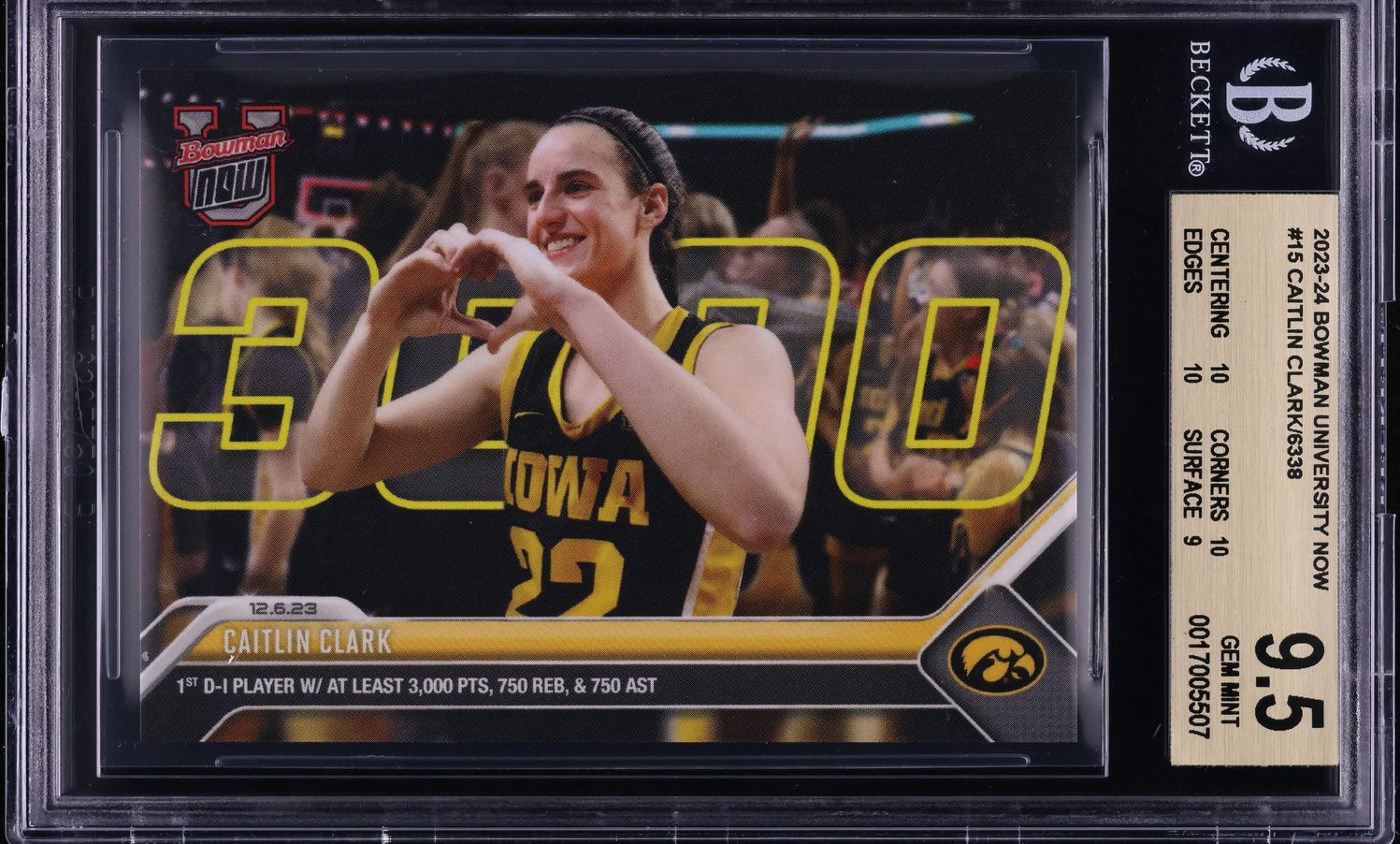 2023 Bowman U Now Caitlin Clark #15 BGS 9.5 GEM MINT