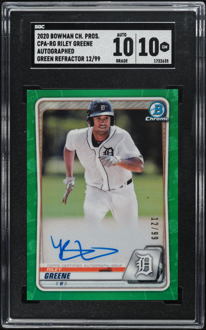 2020 Bowman Chrome Green Refractor Riley Greene ROOKIE AUTO /99 #CPA-RG SGC 10