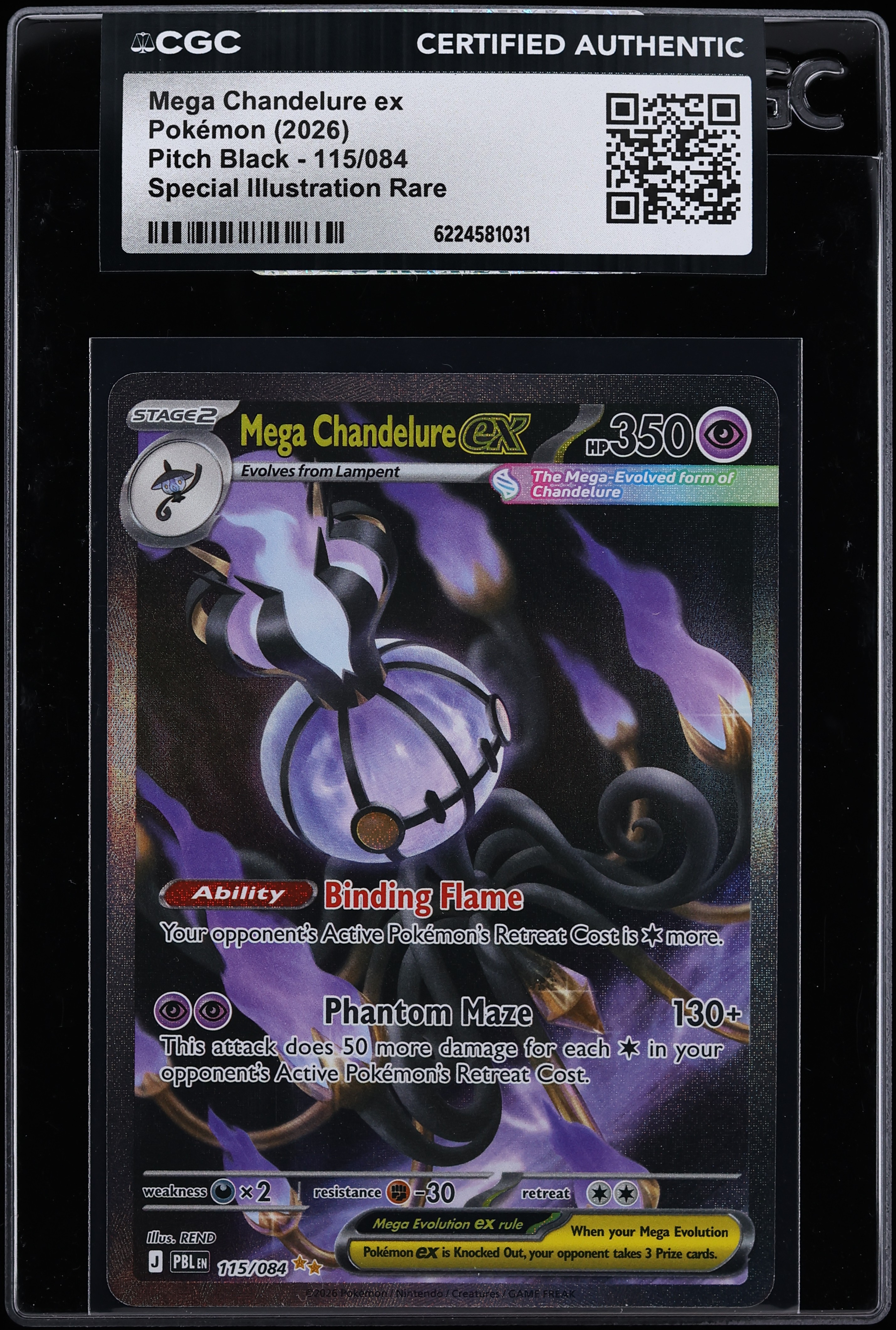 2026 Pokemon Mega Evolution Pitch Black SIR Mega Chandelure EX #115 CGC AUTH