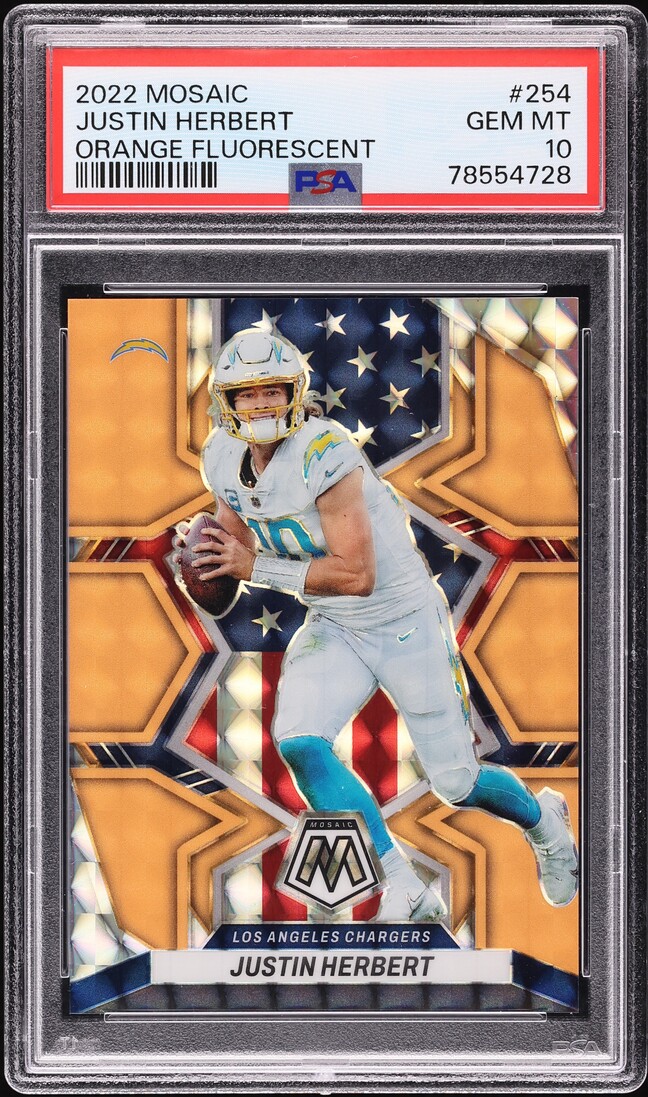 2022 Panini Mosaic Orange Fluorescent Justin Herbert /25 #254 PSA 10 GEM MINT