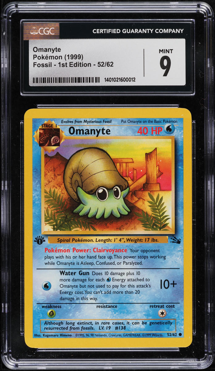 1999 Pokemon Fossil 1st Edition Omanyte #52 CGC 9 MINT