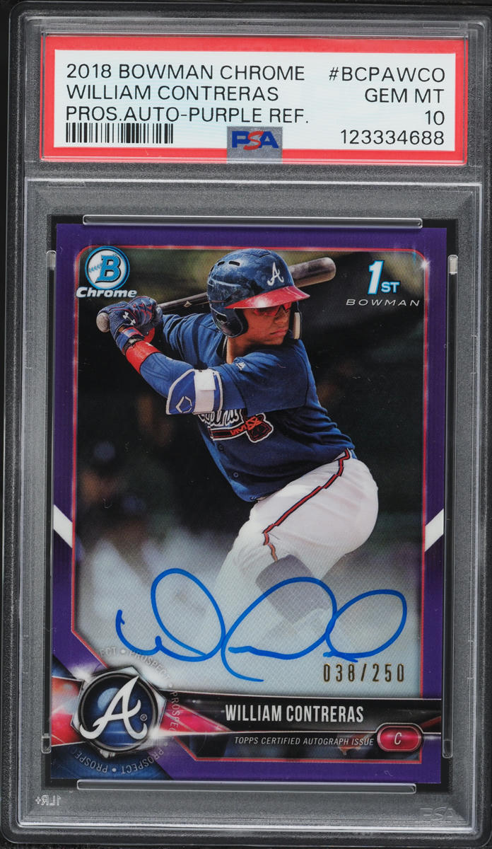 2018 Bowman Chrome Purple Refractor William Contreras ROOKIE AUTO /250 #BCPWCO PSA 10 GEM MINT