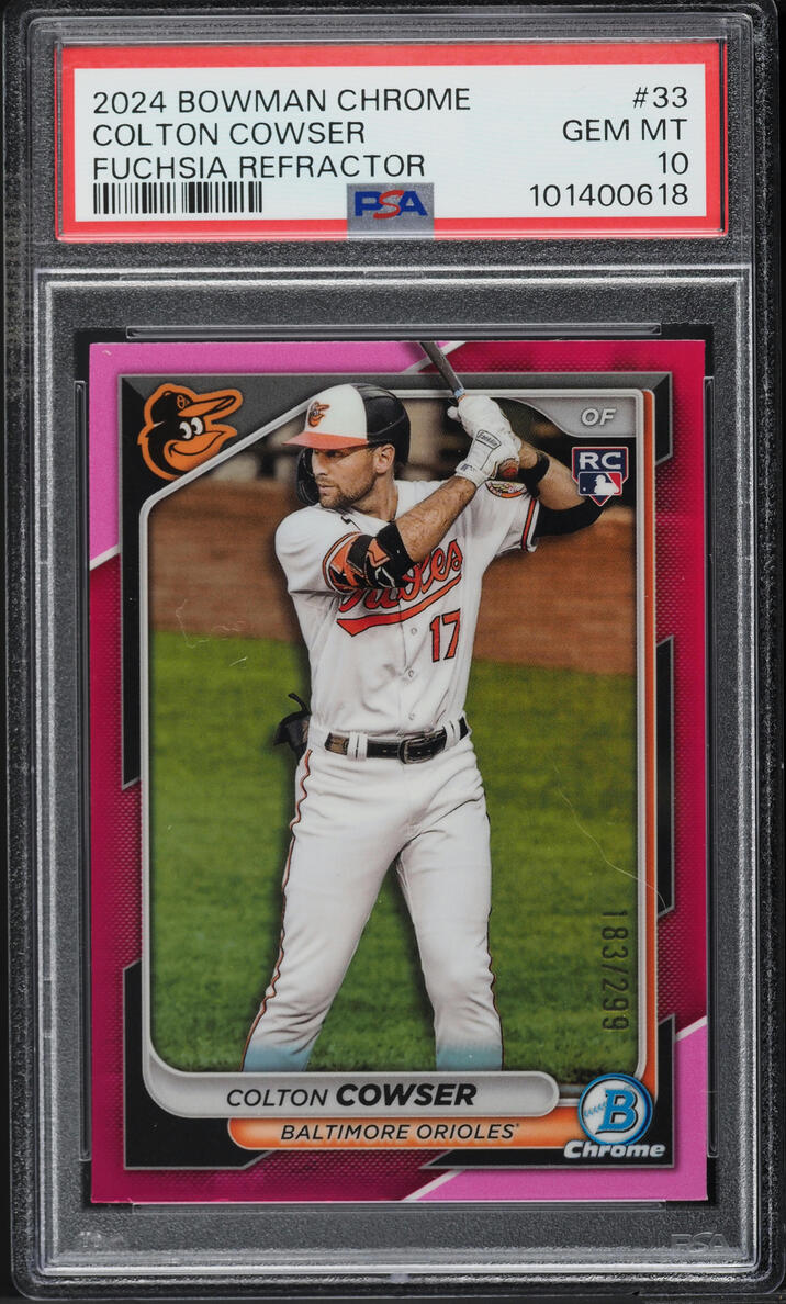 2024 Bowman Chrome Fuchsia Refractor Colton Cowser ROOKIE /299 #33 PSA 10 GEM