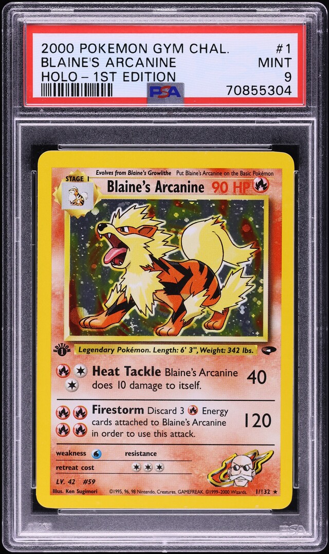2000 Pokemon Gym Challenge 1st Edition Holo Blaine's Arcanine #1 PSA 9 MINT