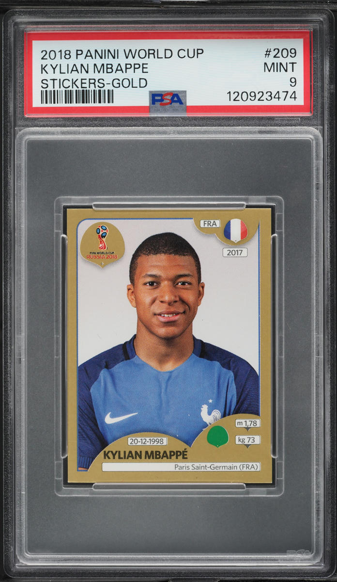 2018 Panini World Cup Stickers Gold Kylian Mbappe ROOKIE #209 PSA 9 MINT