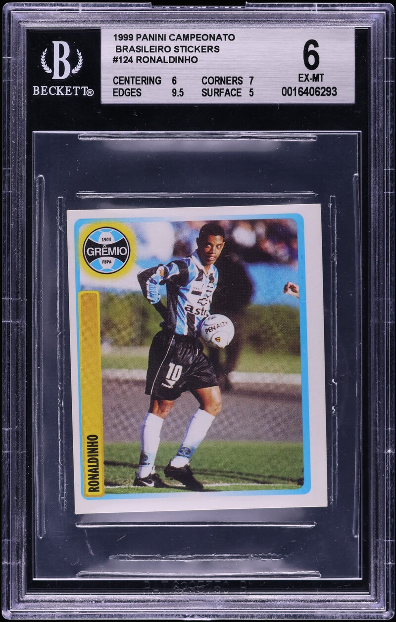 1999 Panini Campeonato Brasileiro Stickers Ronaldinho ROOKIE #124 BGS 6 EXMT