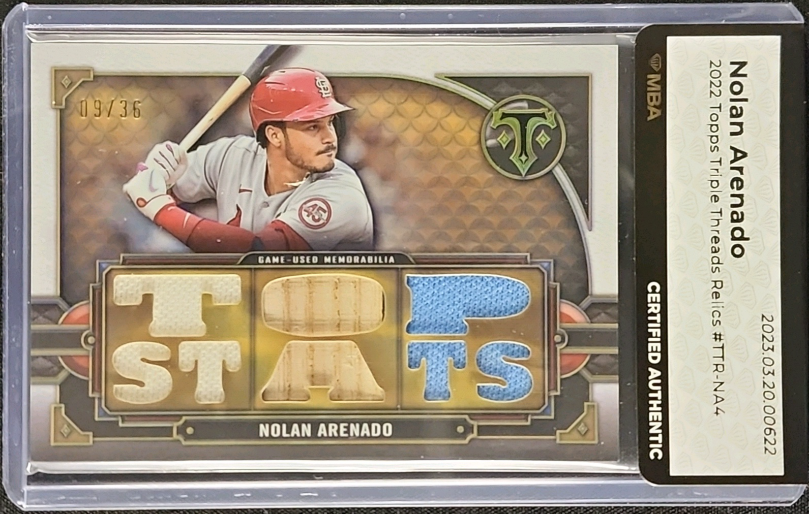 2022 Topps Triple Threads Relics Nolan Arenado PATCH /36 #TTR-NA4 MBA AUTH