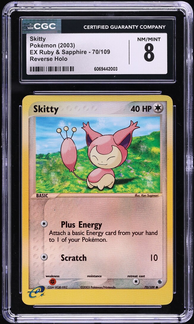 2003 Pokemon EX Ruby & Sapphire Reverse Holo Skitty #70 CGC 8 NM-MT