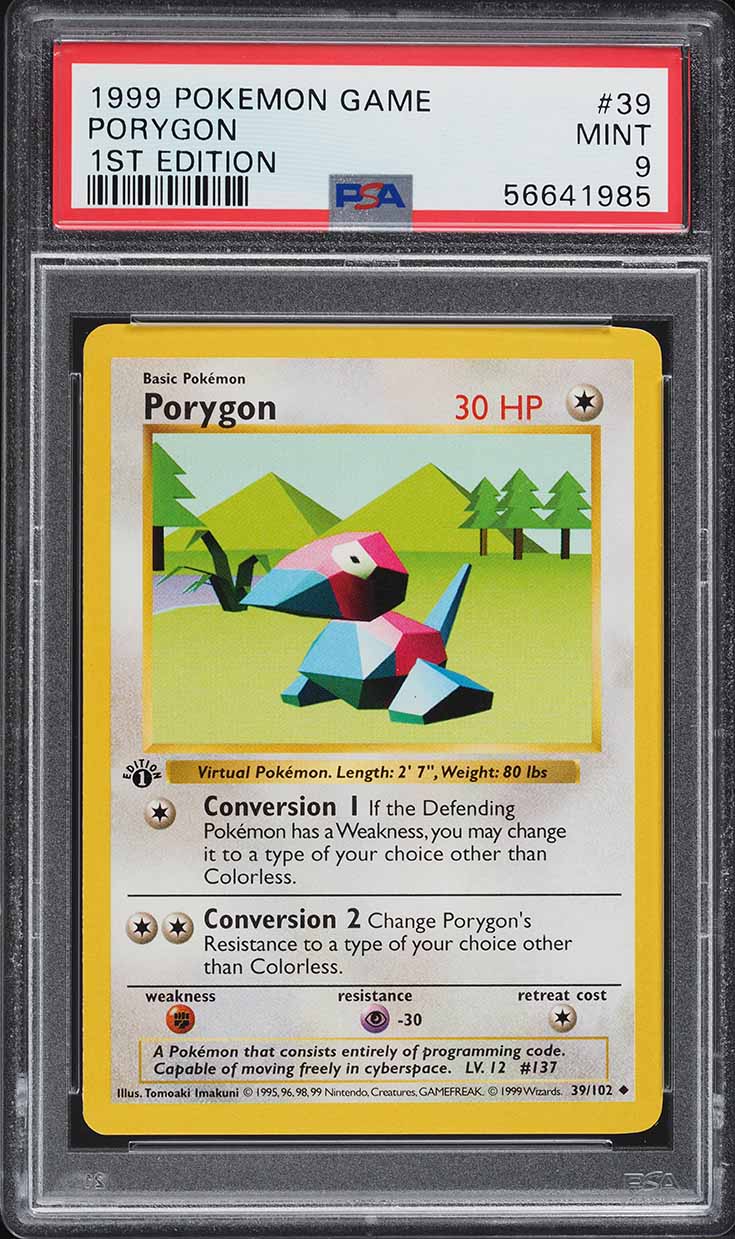 1999 Pokemon Base Set Shadowless 1st Edition Porygon #39 PSA 9 MINT