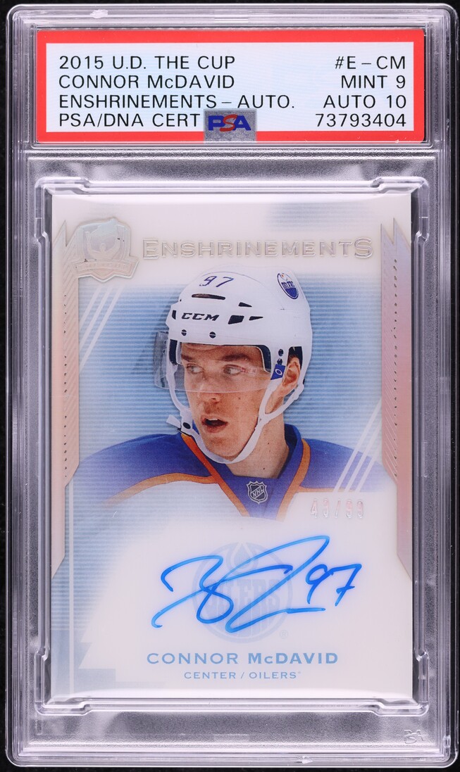2015 UD The Cup Enshrinements Connor McDavid ROOKIE AUTO DNA 10 /99 PSA 9 MINT