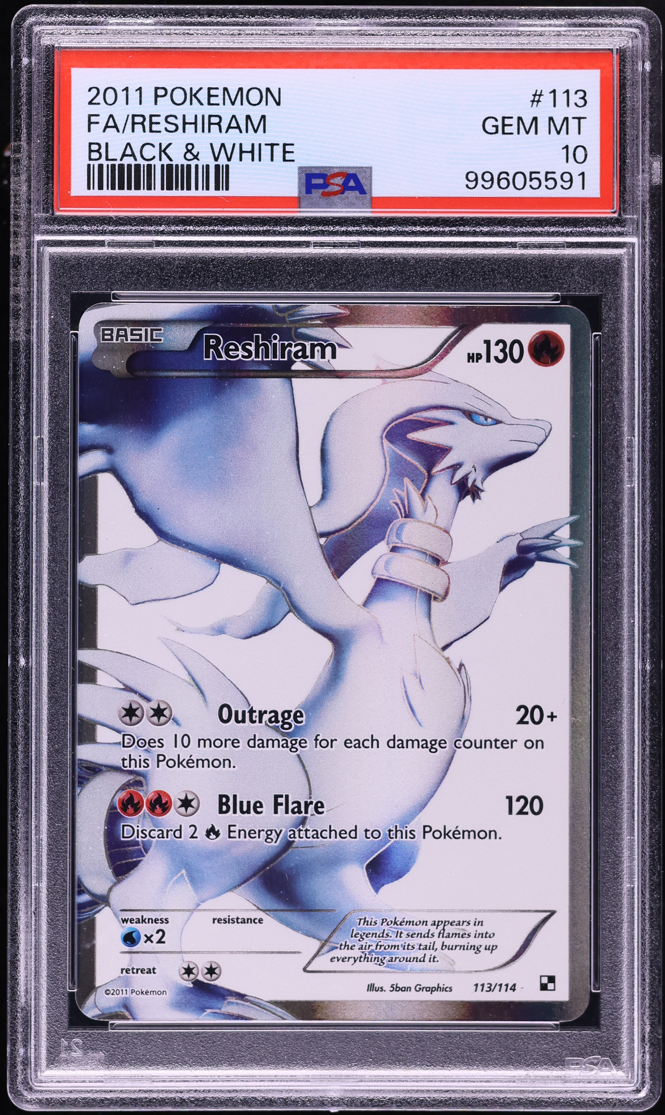 2011 Pokemon Black & White Full Art Reshiram #113 PSA 10 GEM MINT