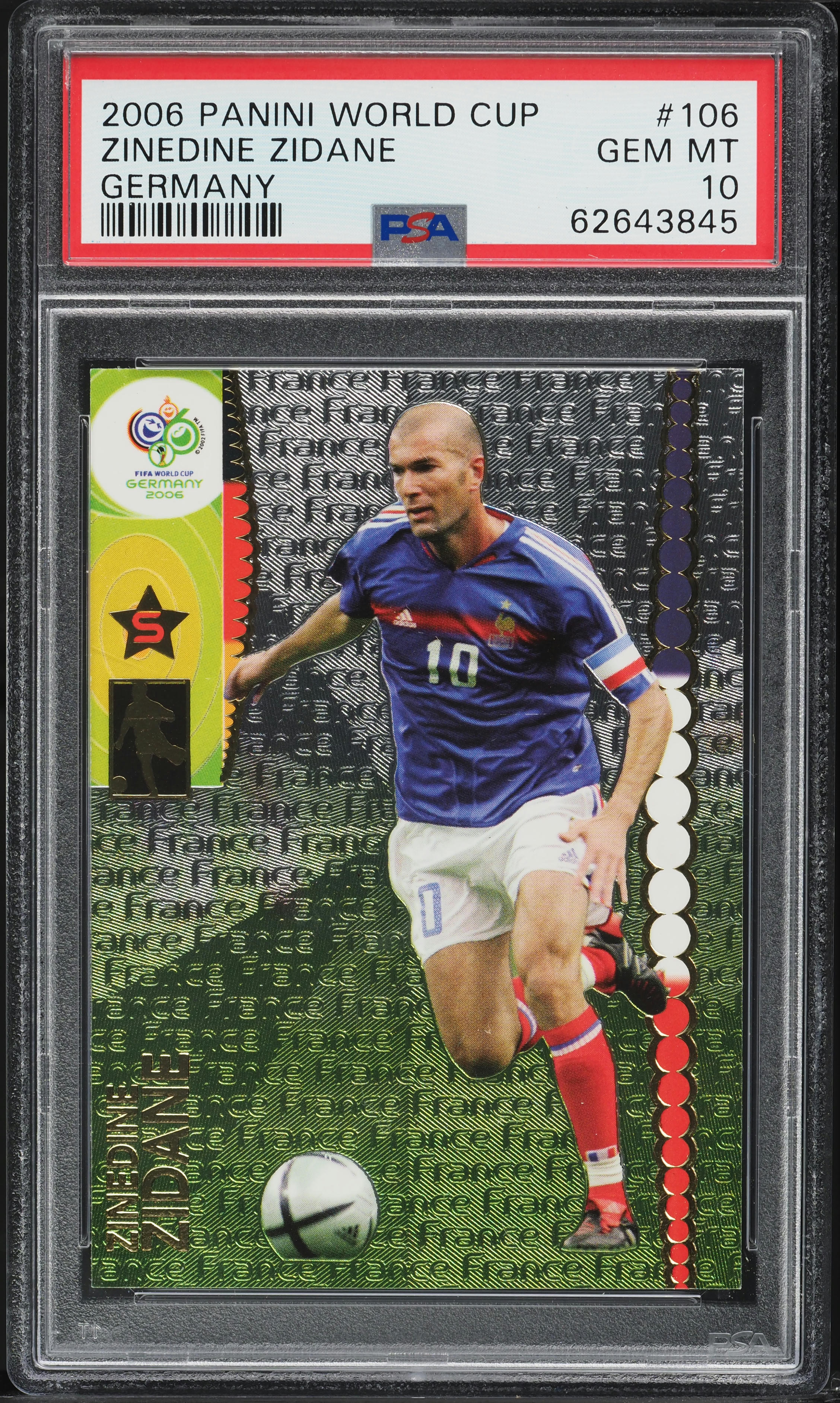2006 Panini World Cup Germany Zinedine Zidane #106 PSA 10 GEM MINT