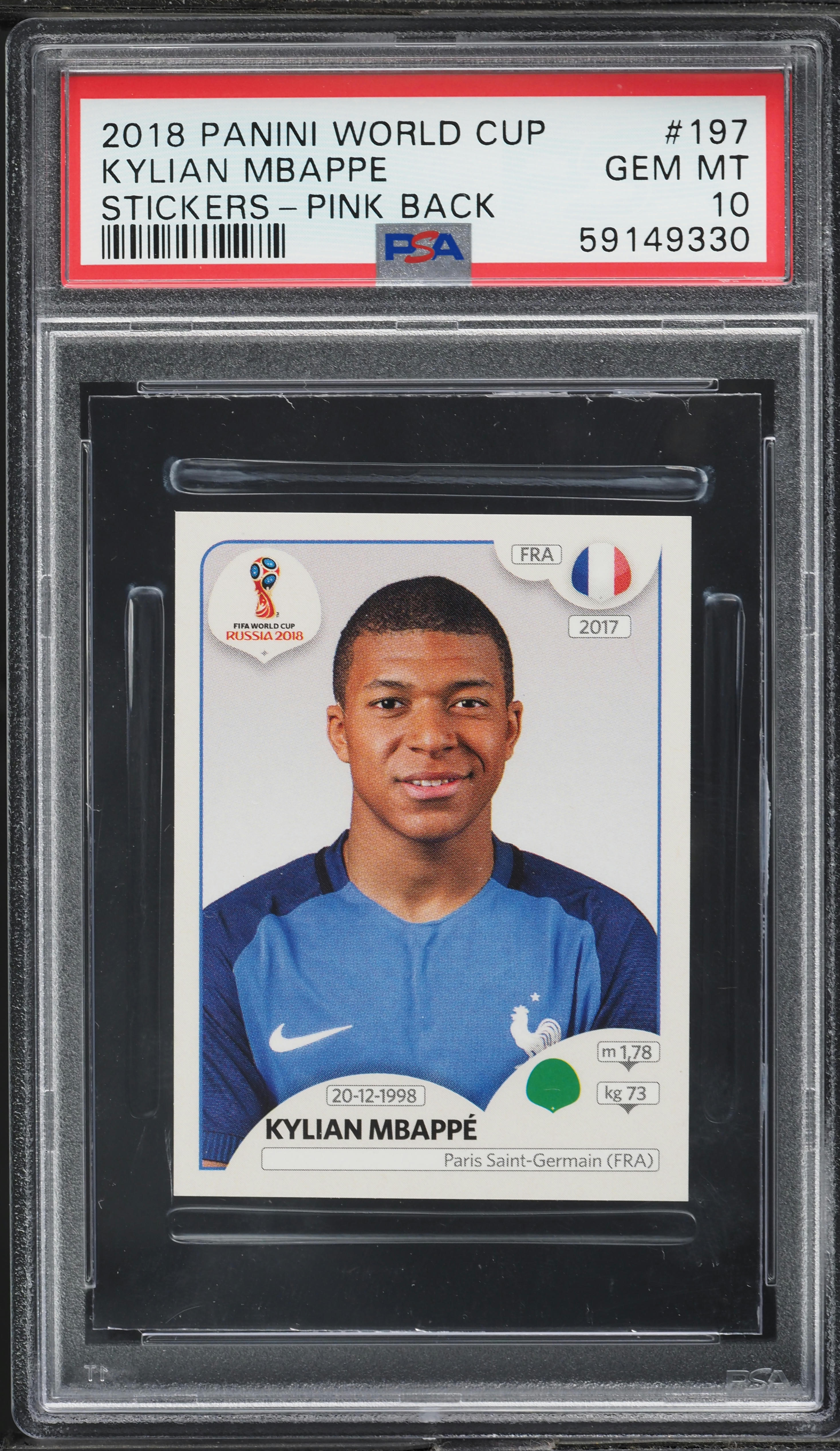 2018 Panini World Cup Stickers Pink Back Kylian Mbappe ROOKIE #197 PSA 10 GEM