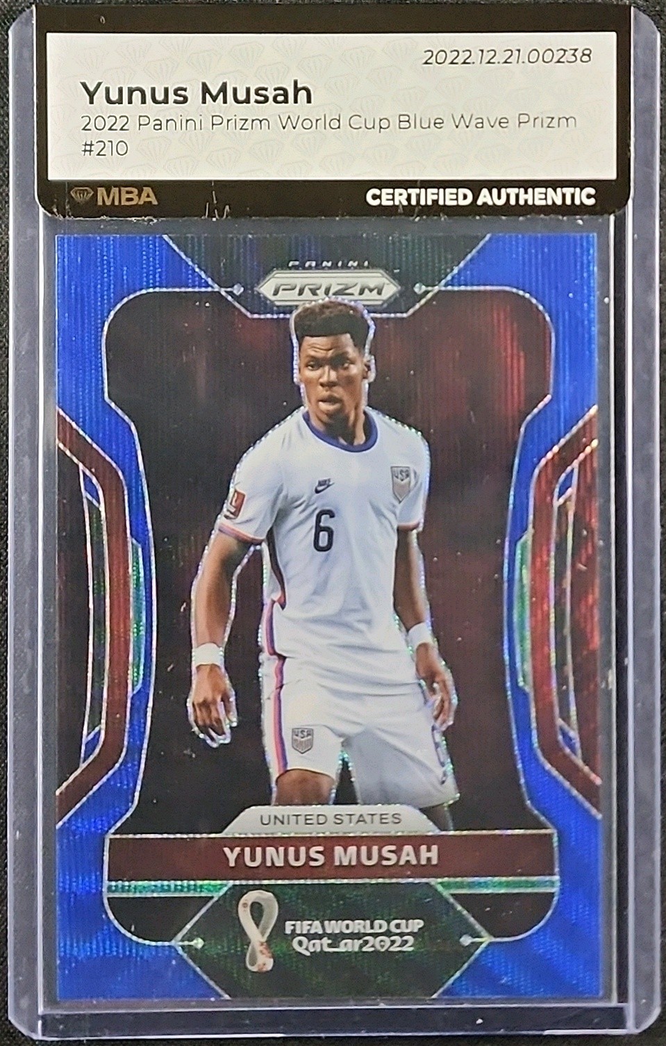 2022 Panini Prizm World Cup Blue Wave Yunus Musah /199 #210 MBA AUTH