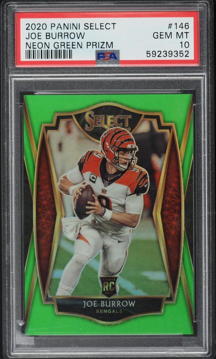 2020 Panini Select Neon Green Prizm Joe Burrow ROOKIE /49 #146 PSA 10 GEM MINT