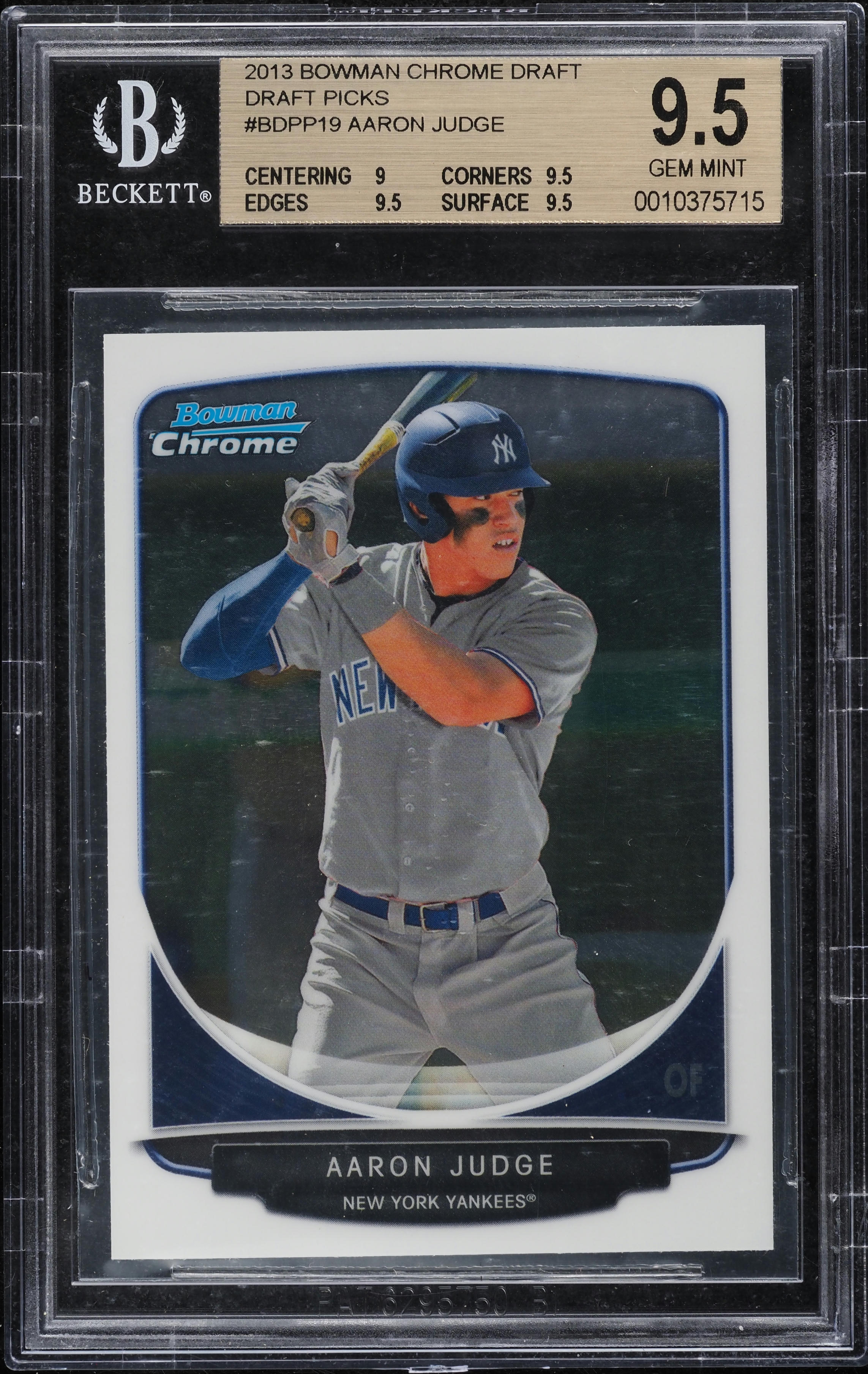 2013 Bowman Chrome Draft Picks Aaron Judge ROOKIE #BDPP19 BGS 9.5 GEM MINT