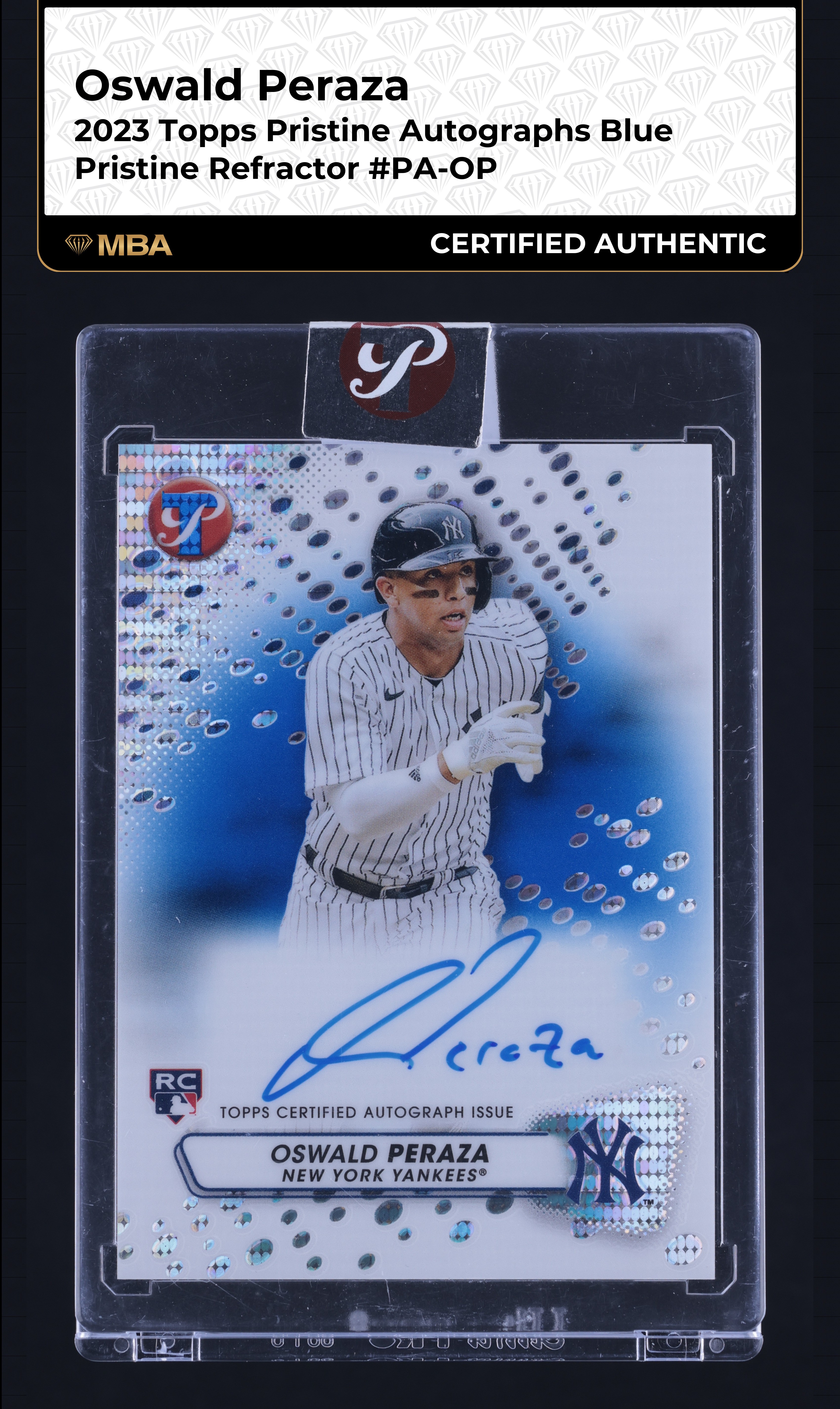 2023 Topps Pristine Blue Refractor Oswald Peraza ROOKIE AUTO /75 #PA-OP MBA AUTH