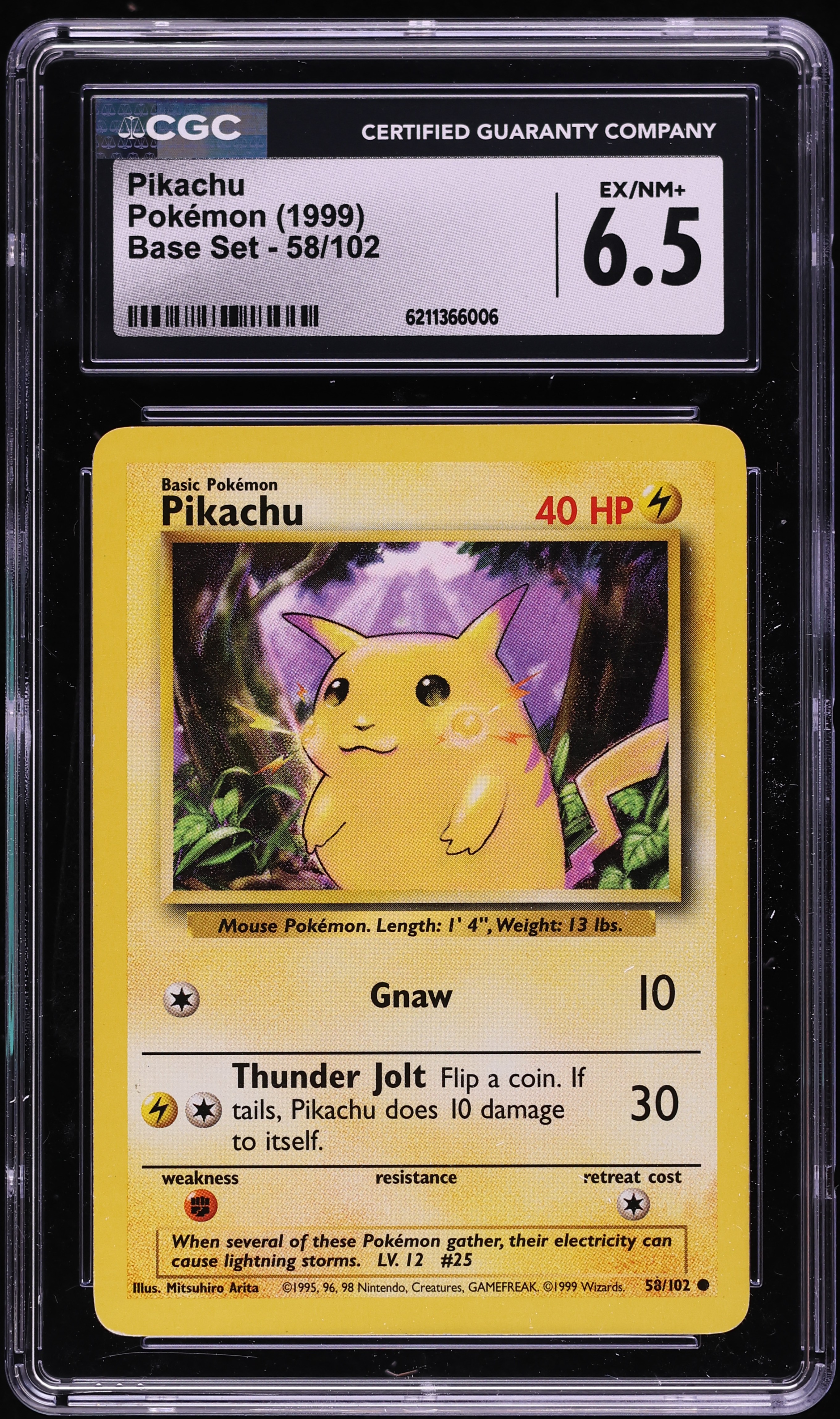 1999 Pokemon Base Set Pikachu #58 CGC 6.5 EXMT+