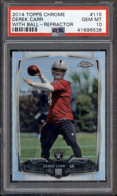 2014 Topps Chrome Refractor With Ball #115 Derek Carr RC PSA 10