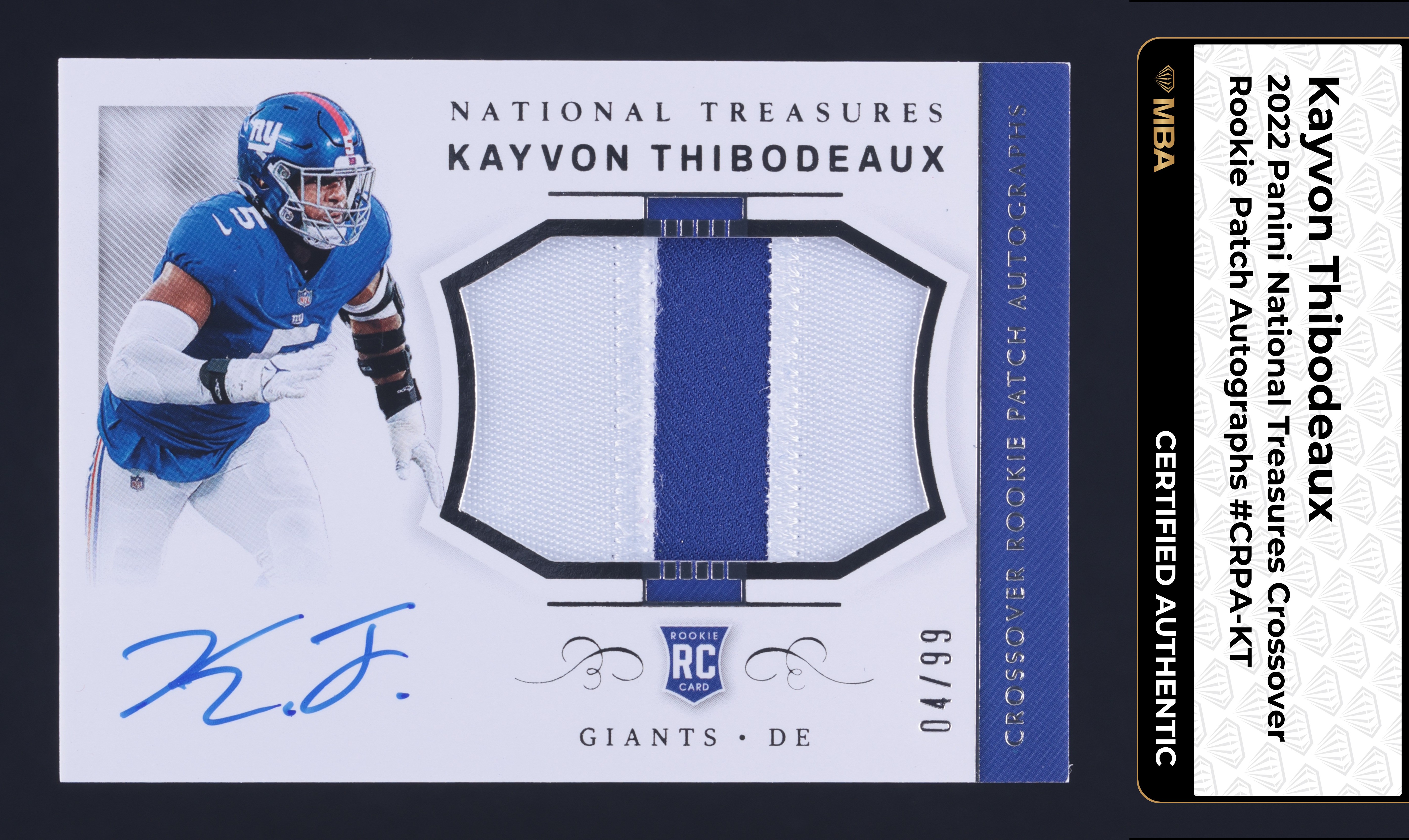 2022 National Treasures Crossover Kayvon Thibodeaux RC PATCH AUTO /99 MBA AUTH