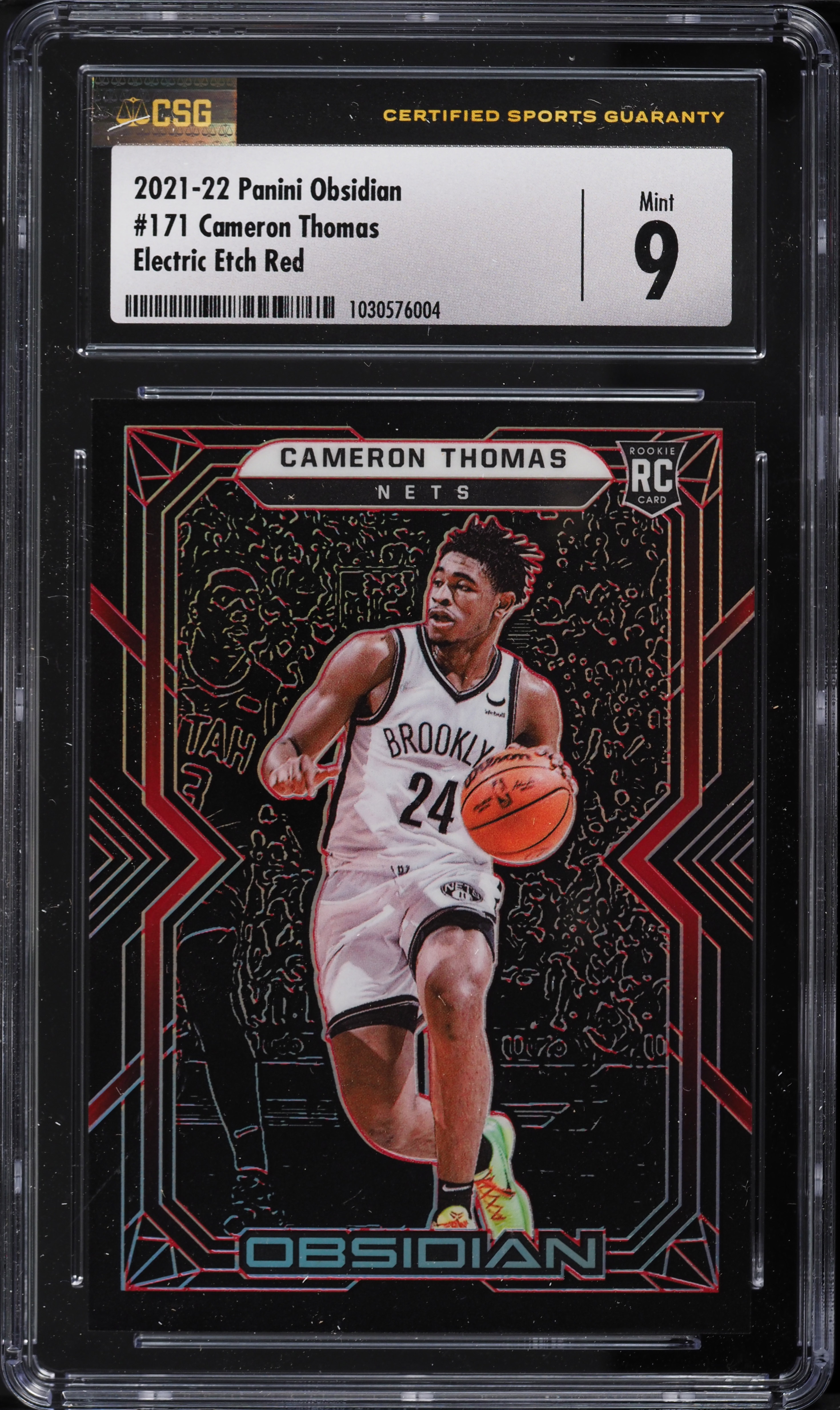 2021 Panini Obsidian E/E Red Cameron Thomas ROOKIE /5 #171 CSG 9 MINT