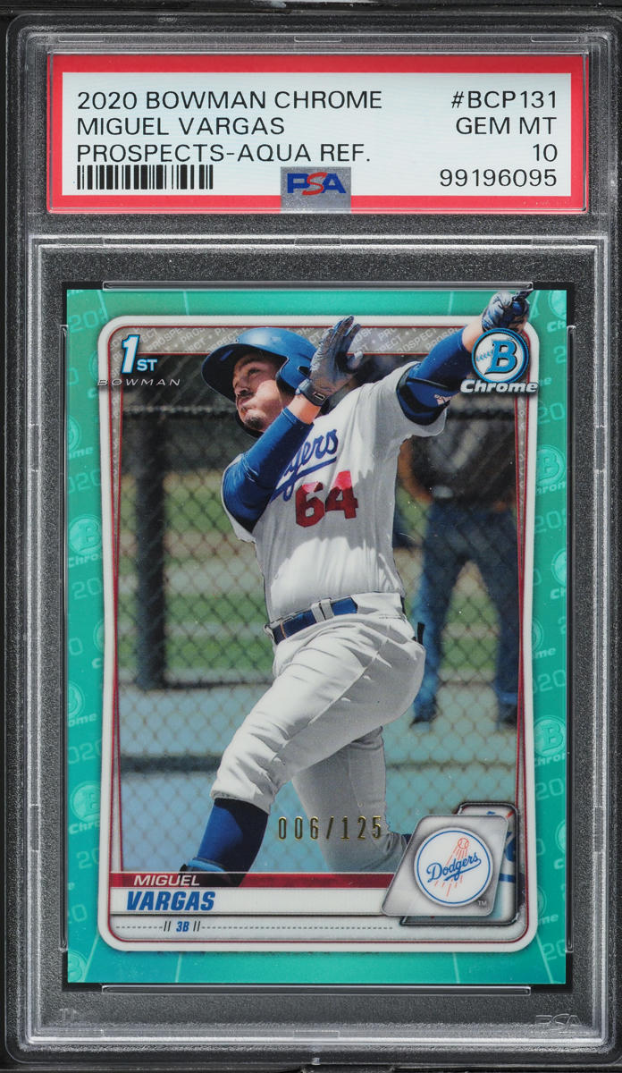 2020 Bowman Chrome Aqua Refractor Miguel Vargas PROSPECT /125 #BCP-131 PSA 10