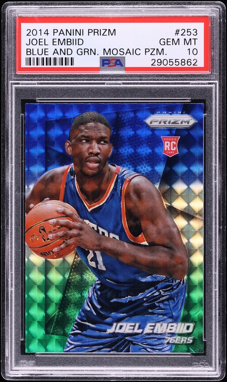 2014 Panini Prizm Blue Green Mosaic Joel Embiid ROOKIE #253 PSA 10 GEM MINT