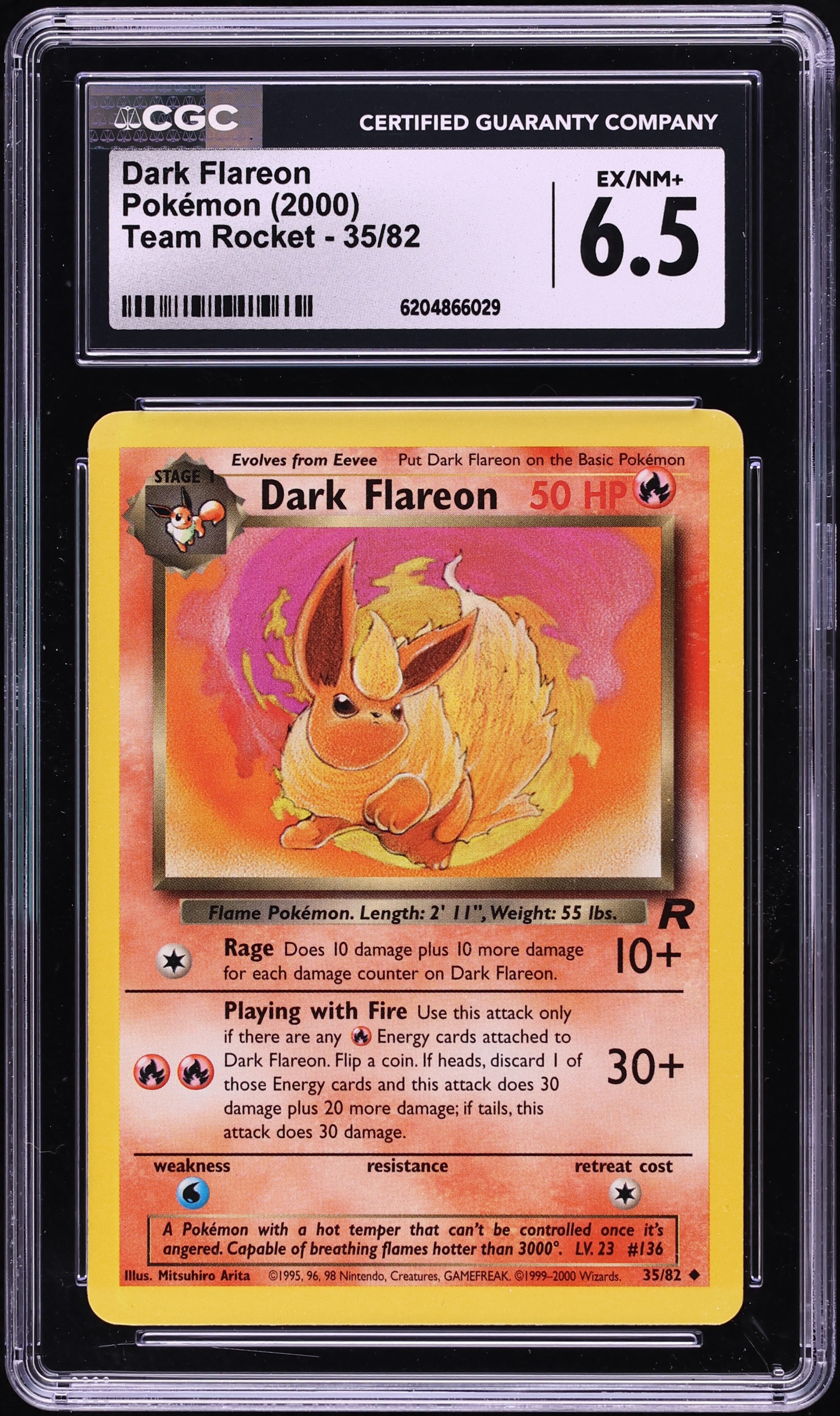 2000 Pokemon Team Rocket Dark Flareon #35 CGC 6.5 EXMT+